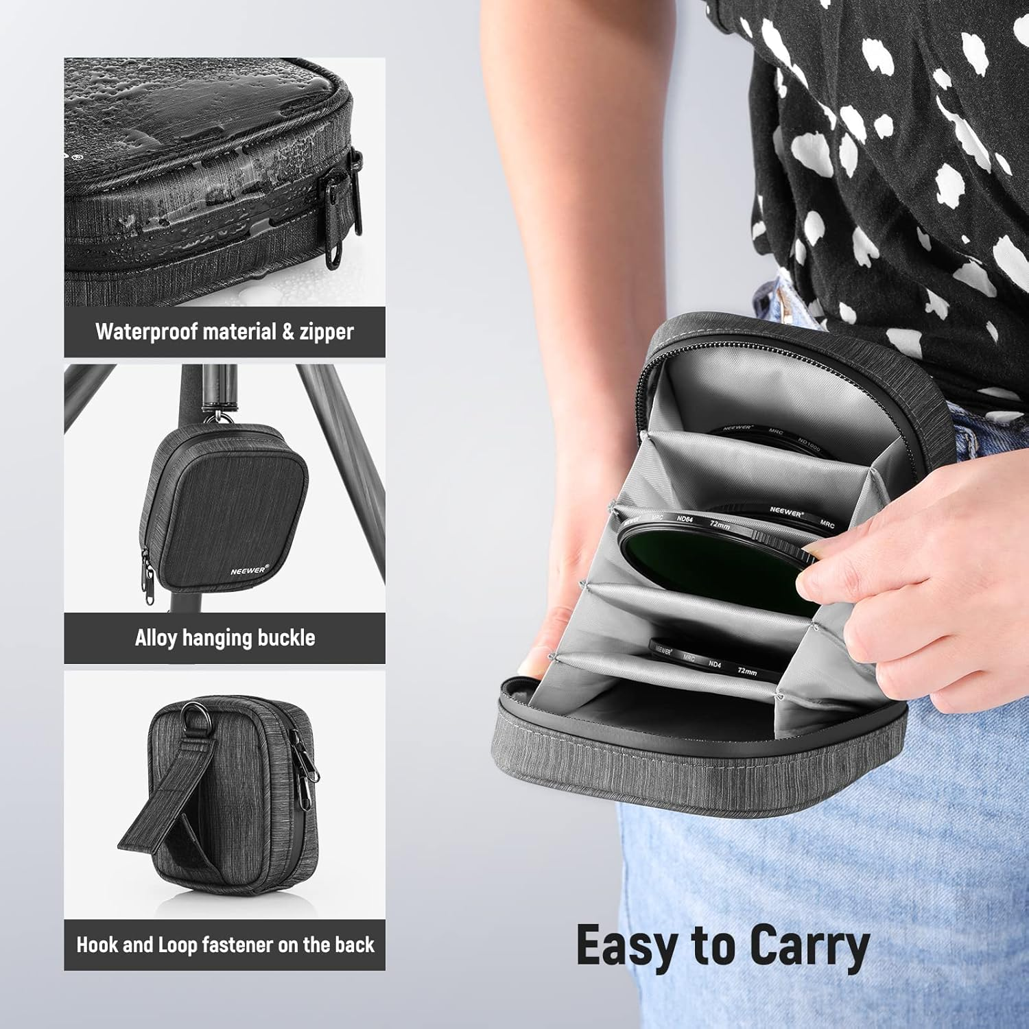 NEEWER 72Mm Fixed ND Filter Kit ND1000 ND64 ND8 ND4 Neutral Density Filter Set Double Sided 30 Layer Nano Coatings/Hd Optical Glass/Ultra Slim/Water Repellent/Scratch Resistant/Waterproof Filter Pouch