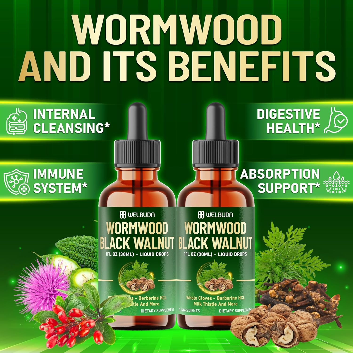 11In1 Wormwood Supplement with Cloves, Black Walnut, Berberine, Turmeric, Ginger, Milk Thistle, Wormwood and More &ndash; 2 Pack (60Ml Total) for 60Days image number 5