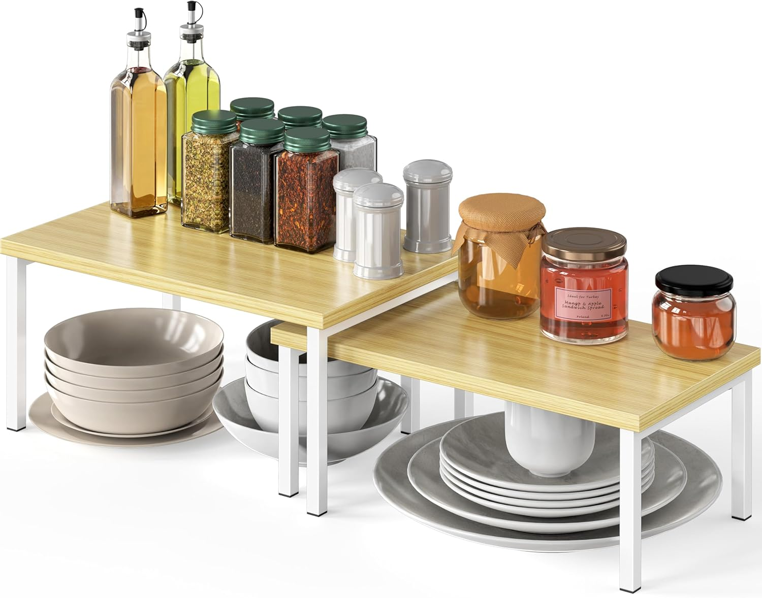 Simple Houseware Stackable Kitchen Counter Shelf, Set of 2, Rustic Brown