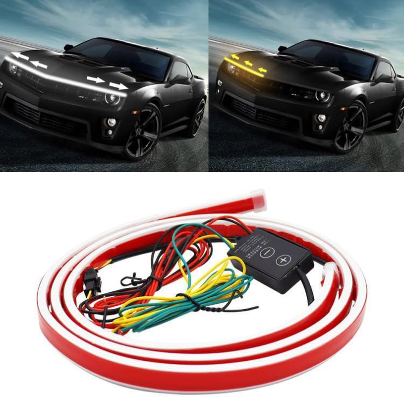 Dynamic Car Hood Light Strip, 59/71/79 Inches Flexible Exterior Car LED Strip Lights Waterproof Car Led Hood Light Daytime Running Light Strip for Cars, Trucks (White)