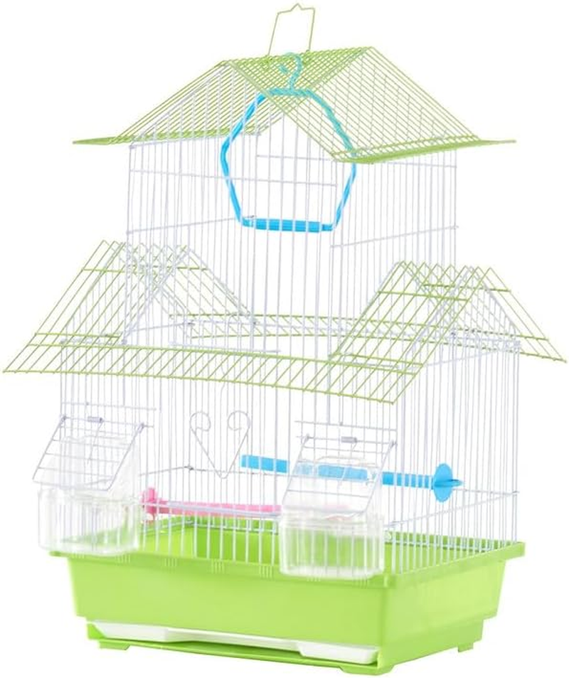 Vibrant Colorful Apartment Bird Cage White Small 2 Removable Feeders Adjustable Perches 32X29X44Cm Travel House Roof Pet Metal Frame Secure Habitat for Parakeets Canaries Finches (Blue)