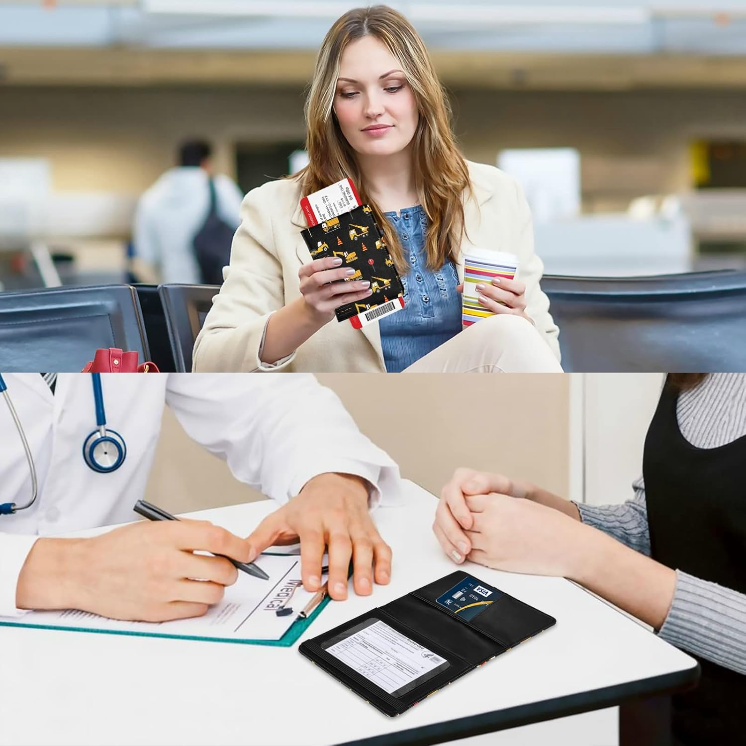 Cute Construction Machinery for Kids Passport Holder Cover Wallet Combo PU Leather Badge ID Vaccine Card Holder Wallet Card Protector for Women Men Cute Construction Machinery for Kids, Multi image number 4