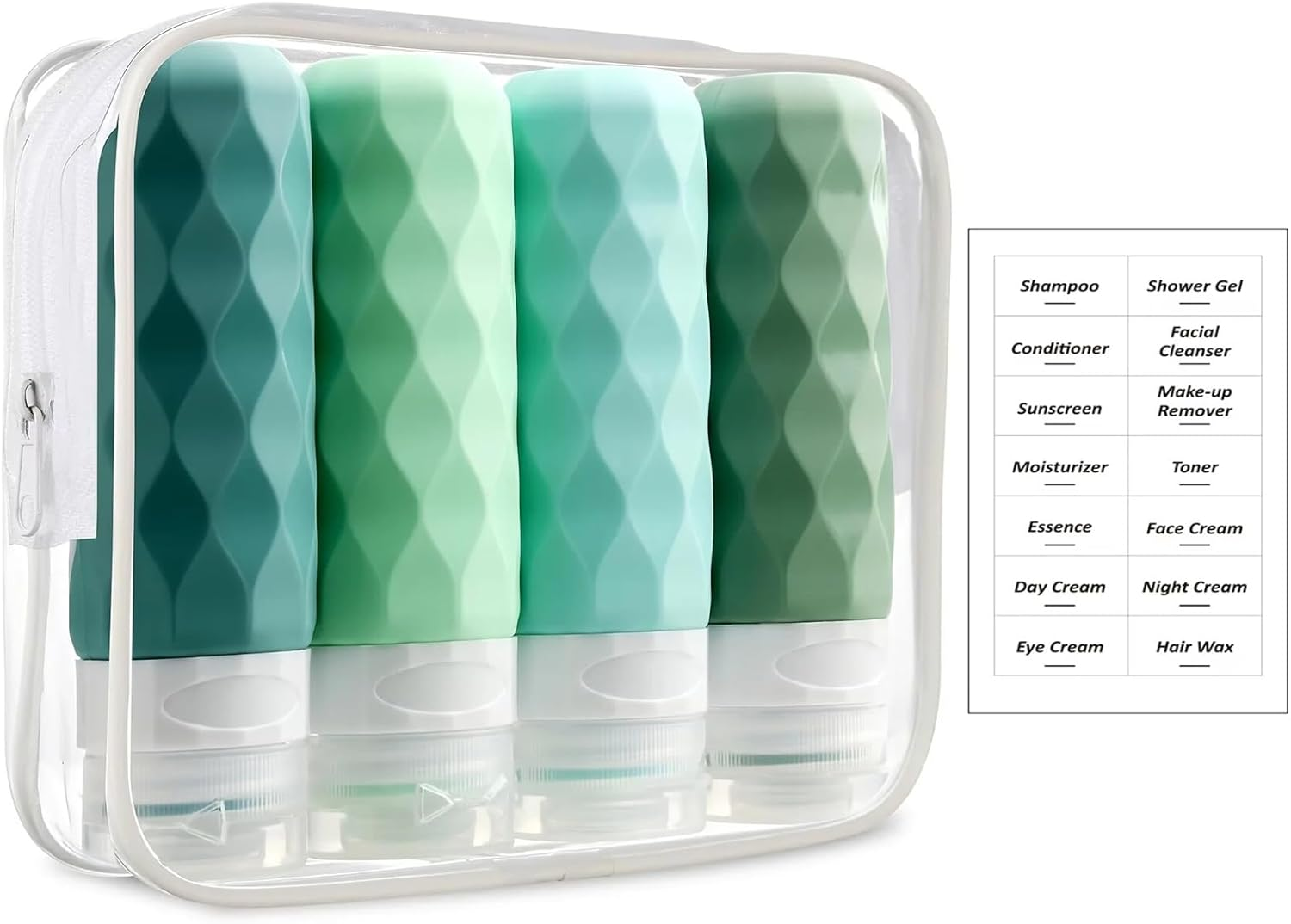 Silicone Travel Bottles Set with Labels, 90 Ml Travel Bottles Set with Clear Zipper Bag, Leakproof Refillable Squeeze Travel Containers for Shampoo Conditioner Lotion Liquid Soap, Shower Gel image number 6