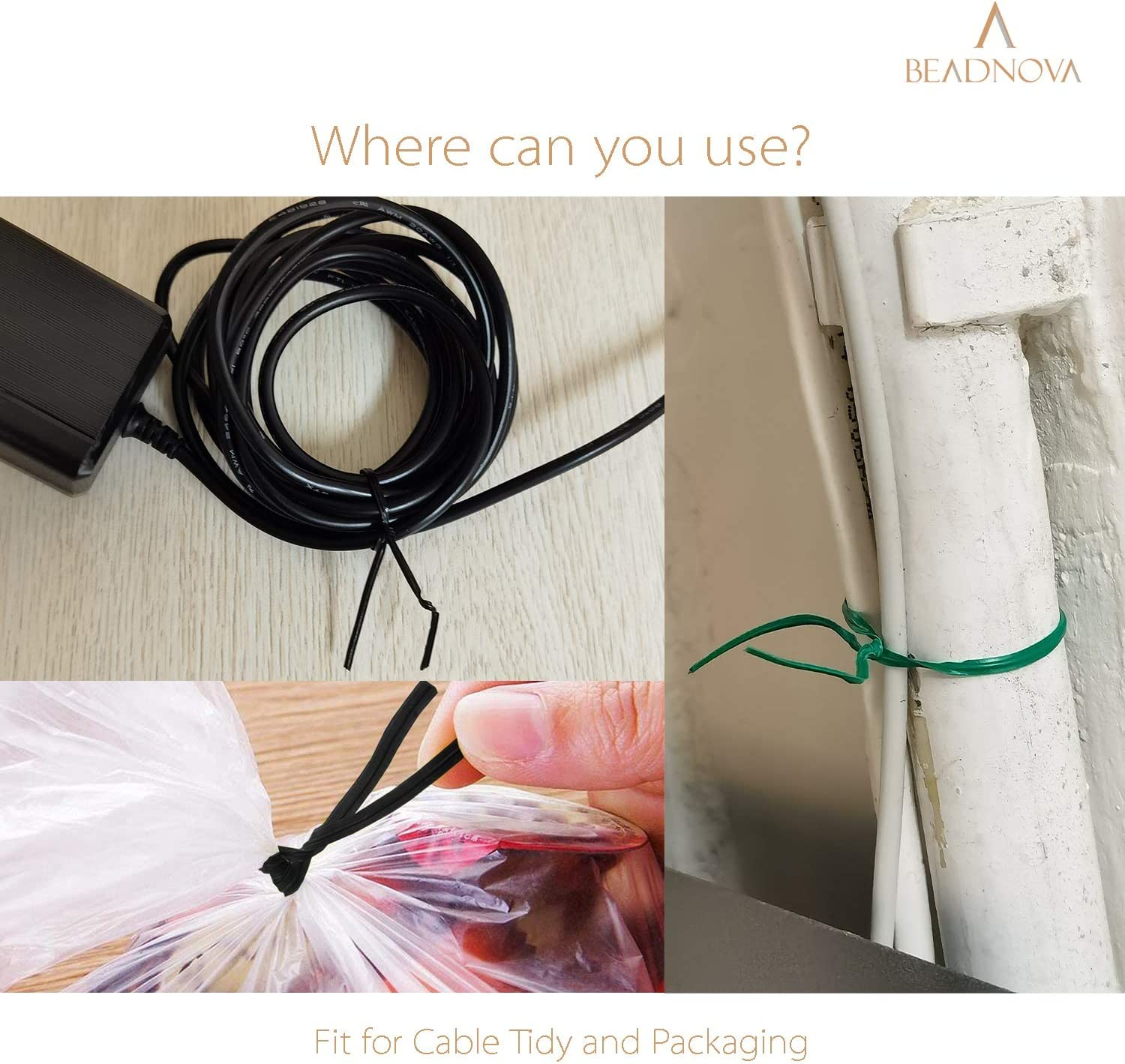 BEADNOVA Twist Tie 328 Feet (100M) Bread Ties Gardening Ties Black Plant Ties Multipurpose Plastic Coated Plant Twist Tie with Cutter for Potted Plants Garden Office and Home image number 5