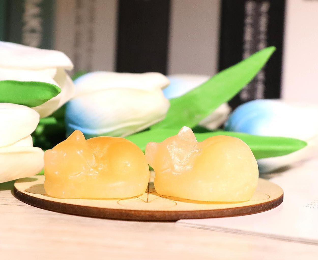 QINJIEJIE Fancy Calcite Cat Crystals Decor Sleeping Cat Statue Healing Stone Figurine Decors Gift Hand Carved Gemstones Office Room Home Desk Lucky Decoration Cute Orange Gifts for Women Men image number 1