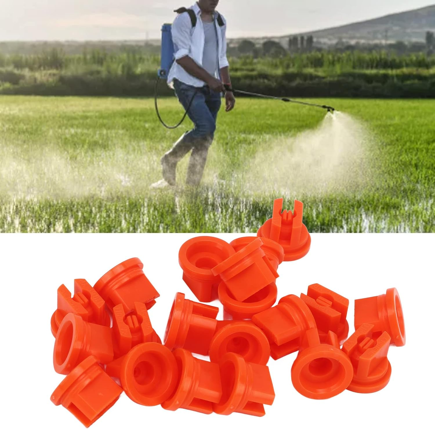 20Pcs Flat Fan Spray Tip, 110 Degree Plastic Broadcast Spray Nozzle for Industrial Agricultural, Landscaping, Cooling, Cleaner, Weed Killing Applications (Orange)