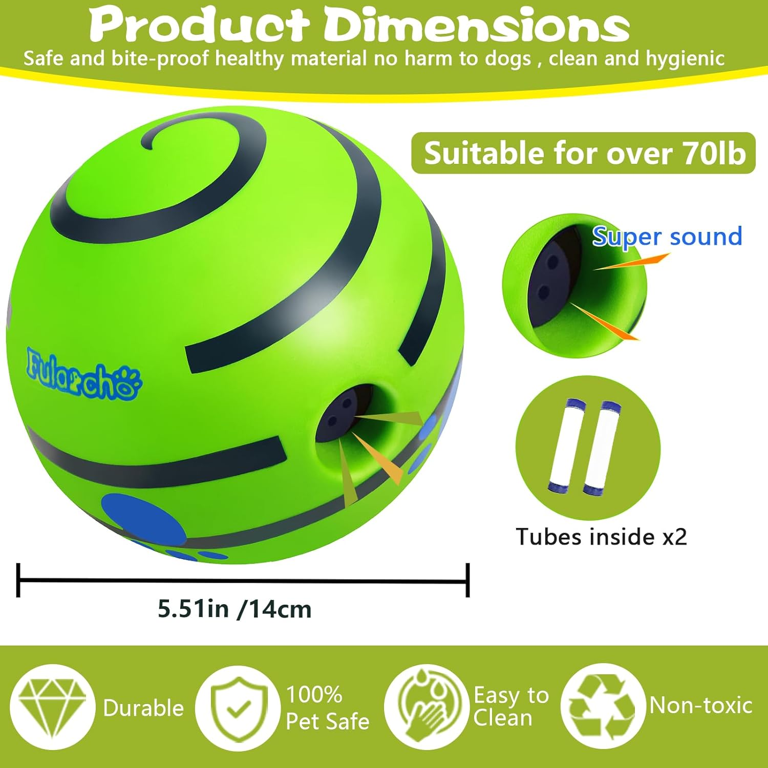 Dog Balls Interactive Dogs Ball for Large Dogs, 5.51Inch Dog Toy, Indestructible, Fun Squeaky Ball for Boring Training Teeth Cleaning image number 1