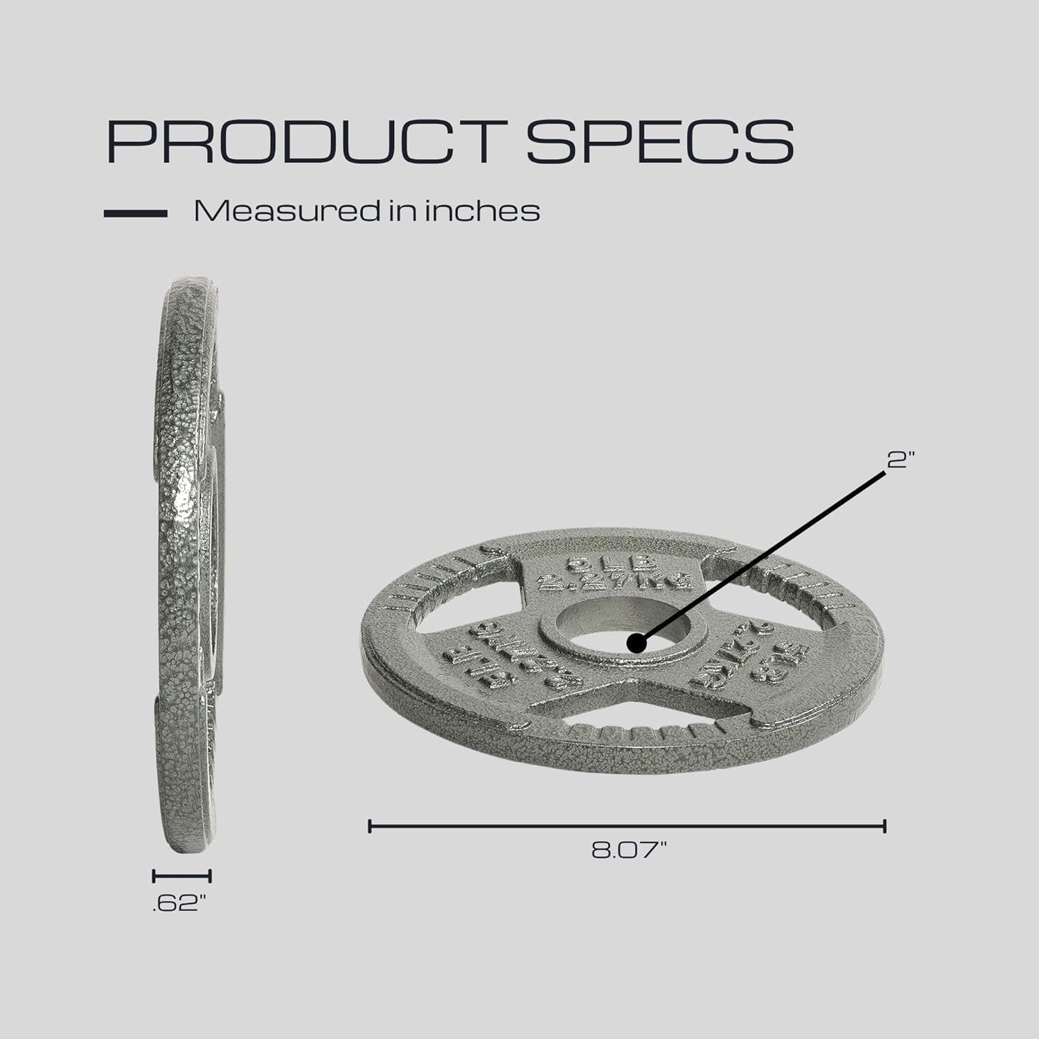 Hulkfit 1 Inch and 2 Inch Cast Iron Weight Plate with Multi-Grip Handles and Enamel Coated for Barbells & Plate Only Strength Training - Grey image number 2