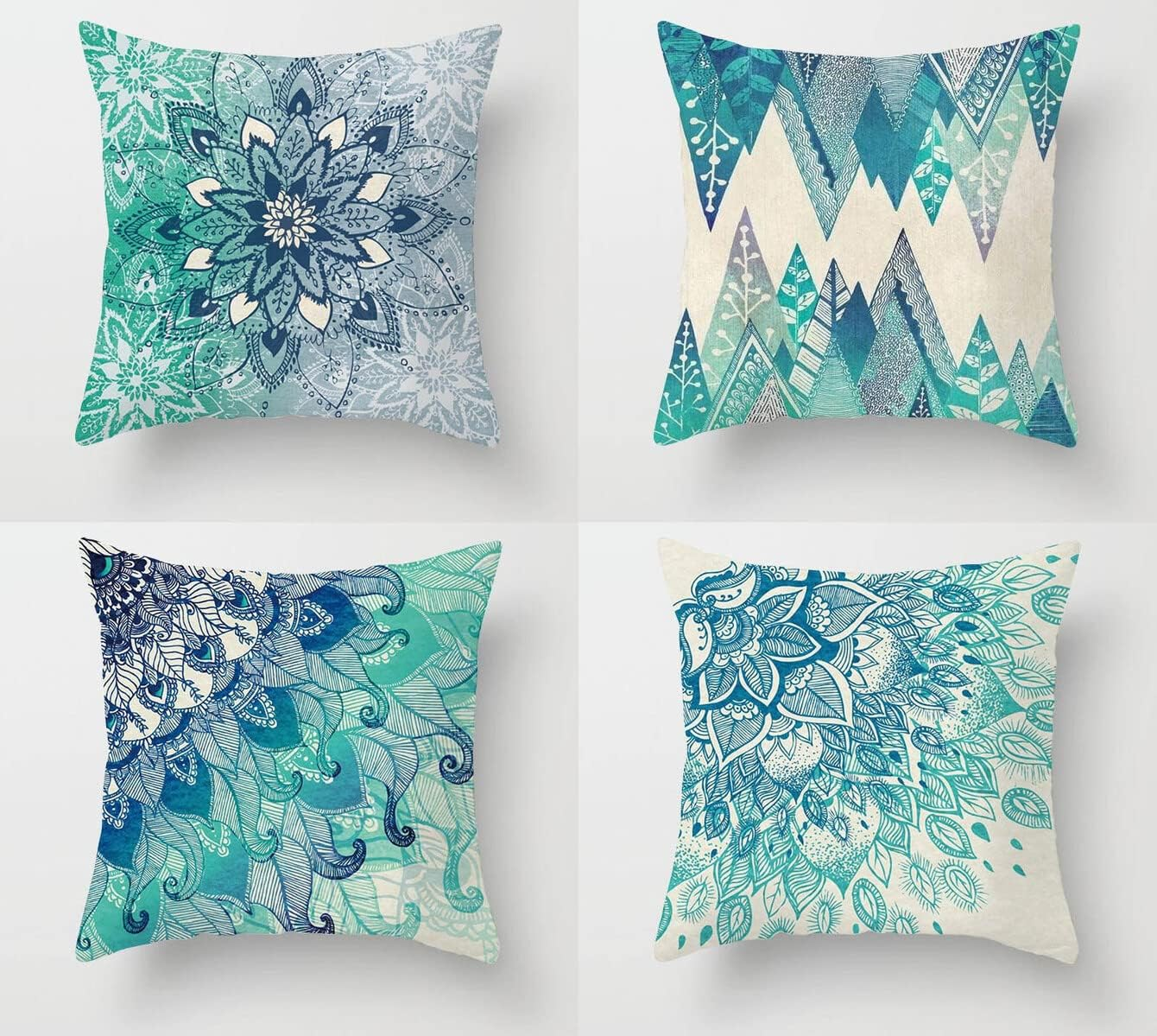 Set of 4 Luxton Boho Mandala Cushion Covers for Home Decoration, Aqua Blue Green Turquoise Cushion Covers Decorative Pillow Covers Square 45X45Cm - Design2 image number 2