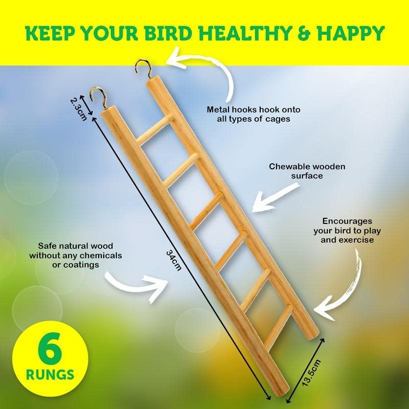 [6PCE] Pet Basic Natural Wooden Ladder Bird Toy, Interactive Wooden Ladder Bird Toy, Fun and Stimulating Playtime for Birds (13.5Cm X 34Cm) image number 5