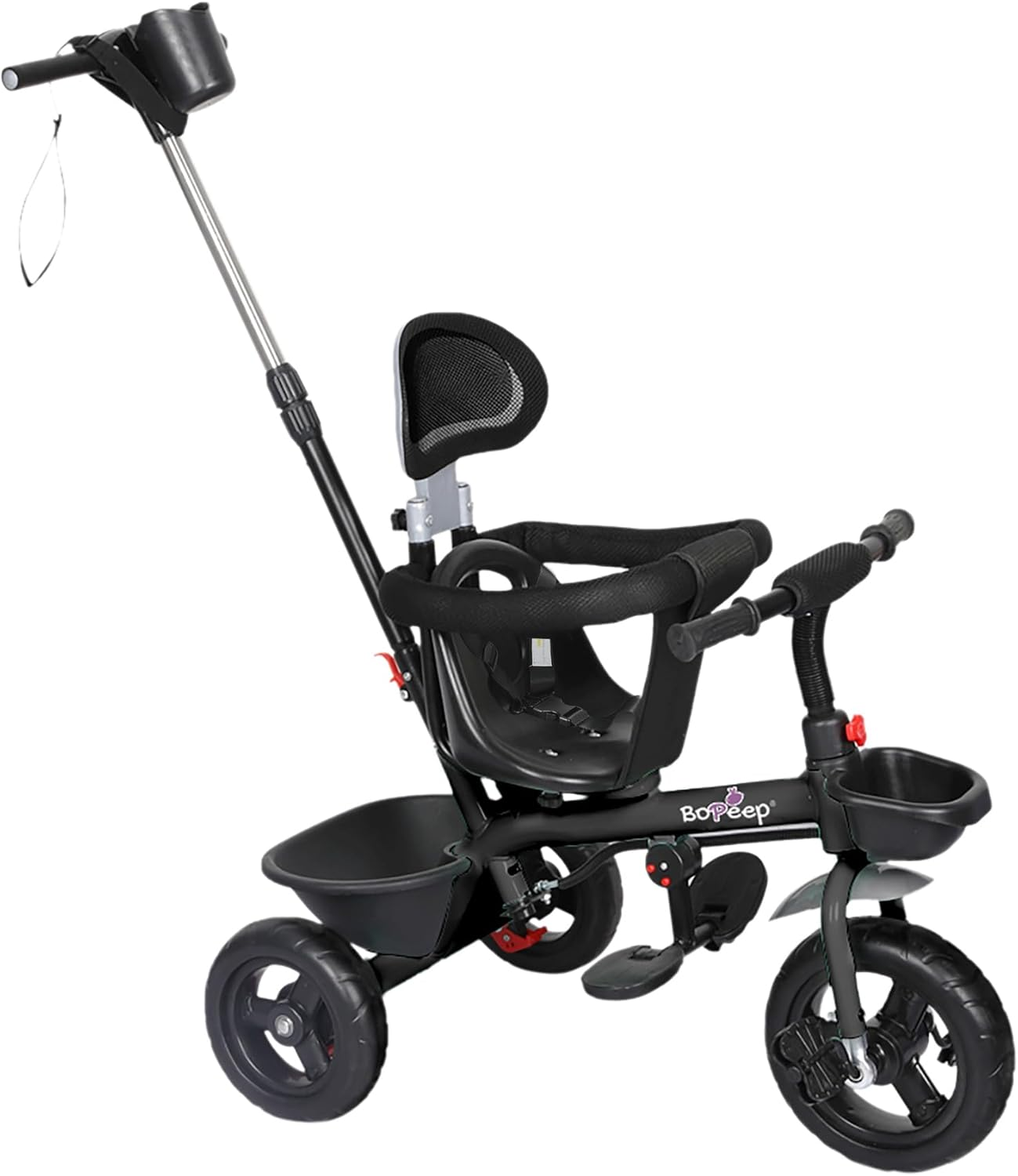 Bopeep Kids Tricycle Ride on Toy Trike Toddler Balance Bike Car Prams Stroller Walker Children Adjustable Handlebar (Black)