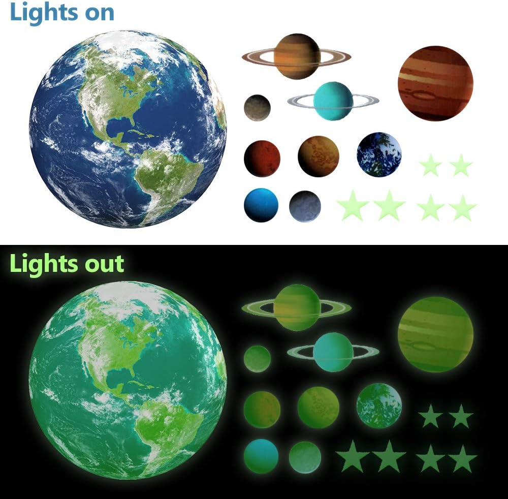 Snailgarden 470Pcs Glow in the Dark Stickers,Bright Solar System Wall Stickers and Adhesive Stars and Square for Starry Sky Kids Decals image number 2