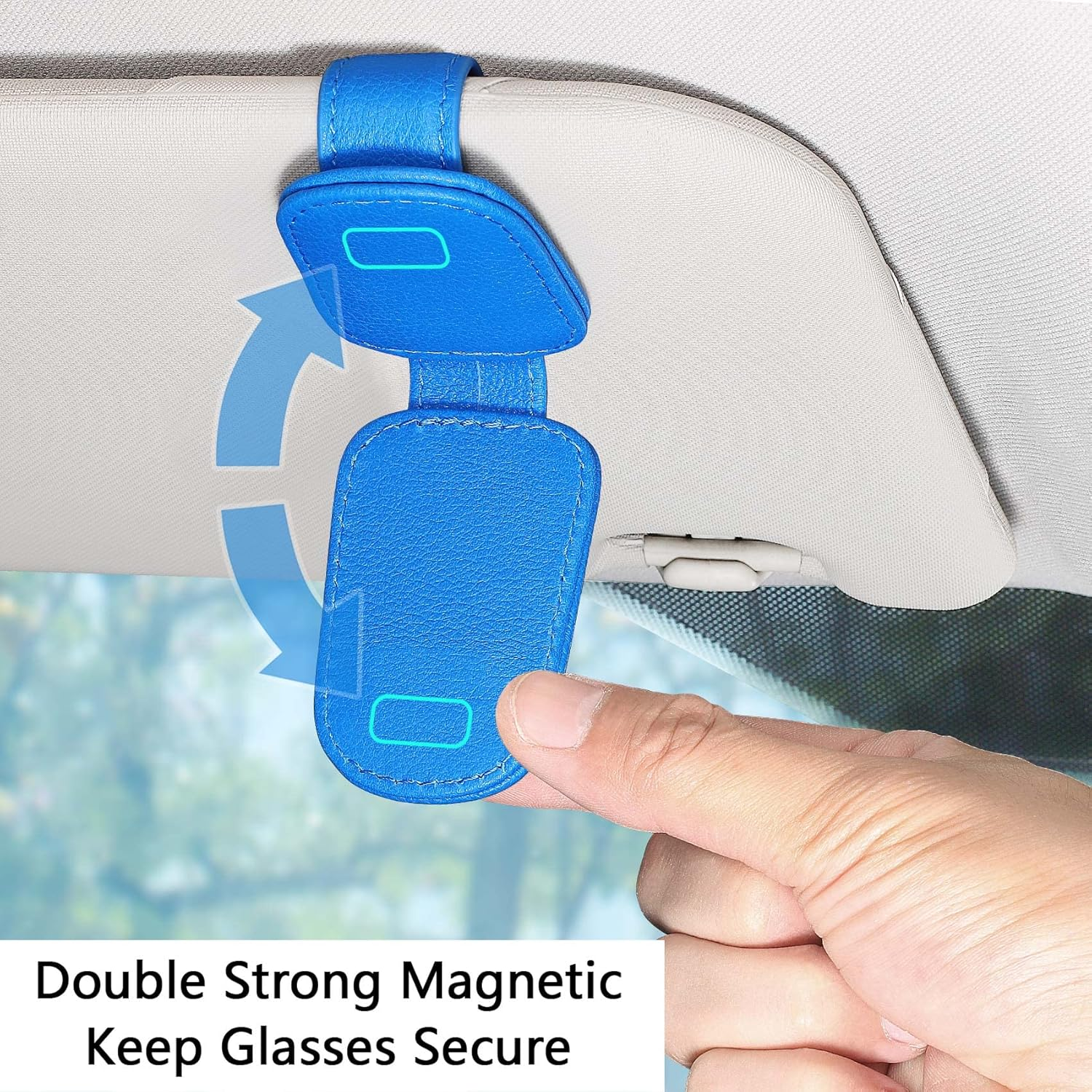 2 Packs Sunglass Holder for Car Sun Visor Car Accessories, Genuine Leather Car Sunglass Holder, Glasses Clip for Cars SUV (Blue) image number 1