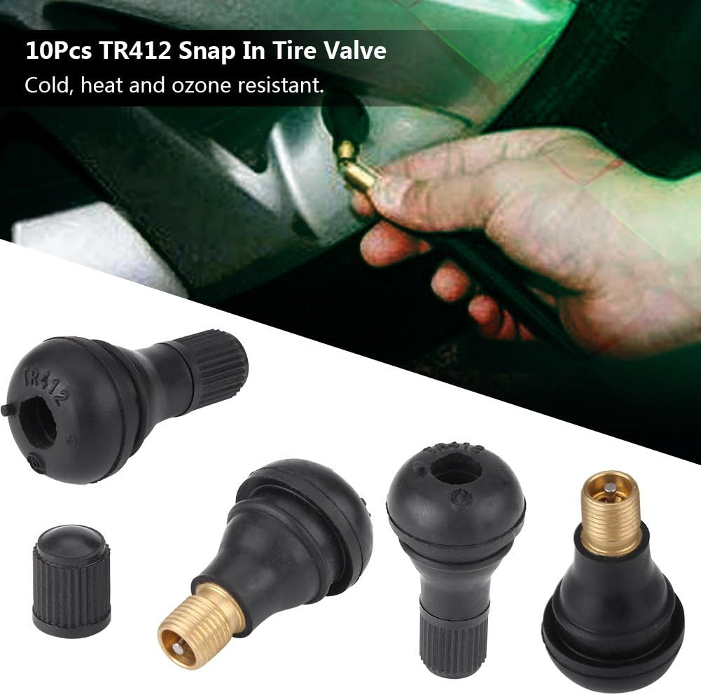 10Pcs TR412 Rubber Snap Pen in Valve Stem Set Metal and Rubber Car Snap Pen in Tyre Tyre Valve Stem Replacement for ATV Lawn, Versatile Design, High Temperature Valve Cores image number 3