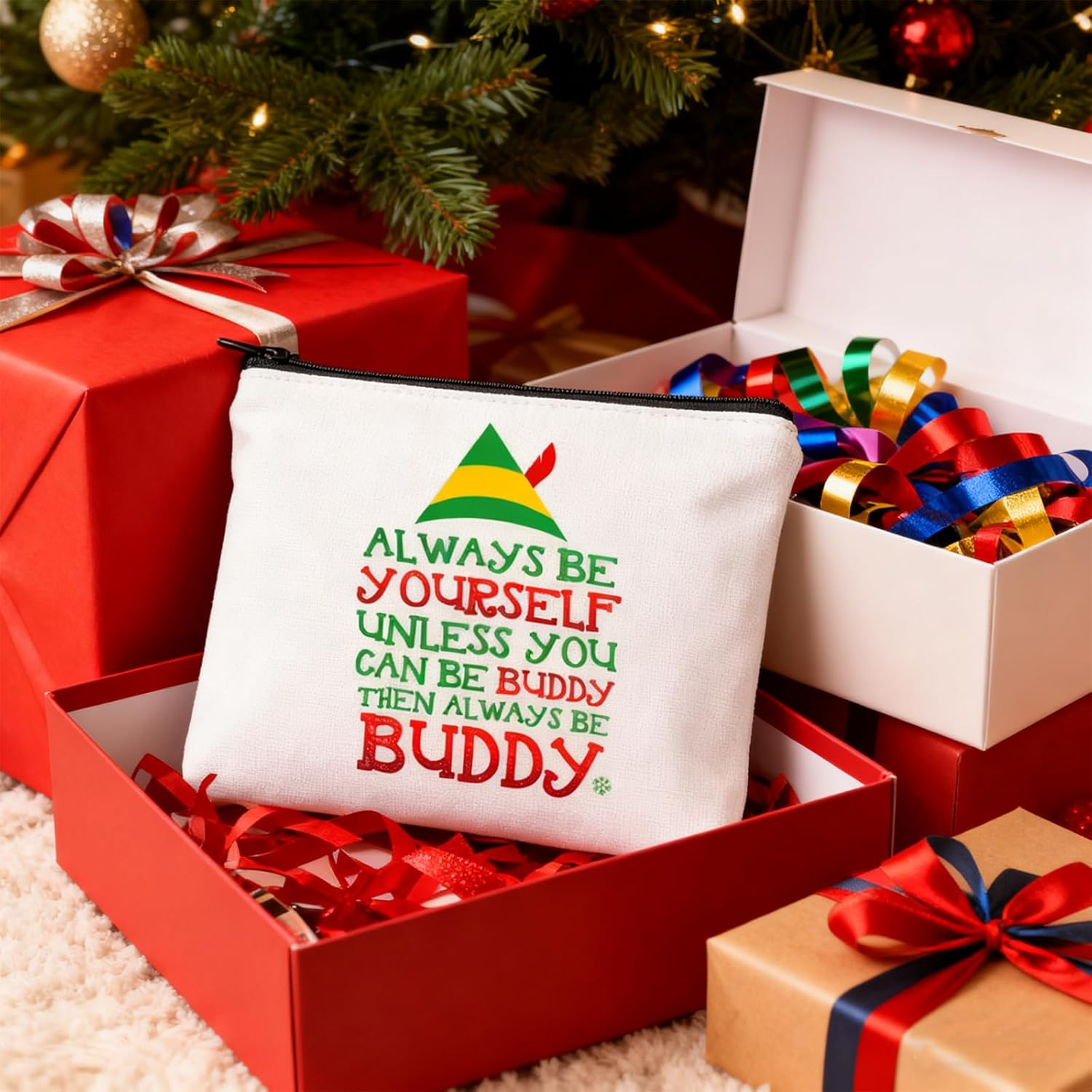 Itadaku Christmas Cosmetic Bag for Women, Funny Zipper Makeup Pouch, Travel Toiletry Organizer, Multipurpose Holiday Pouch Gift, for Travel, Daily Use, or Gift Exchange (25.5 X 17 Cm) image number 6