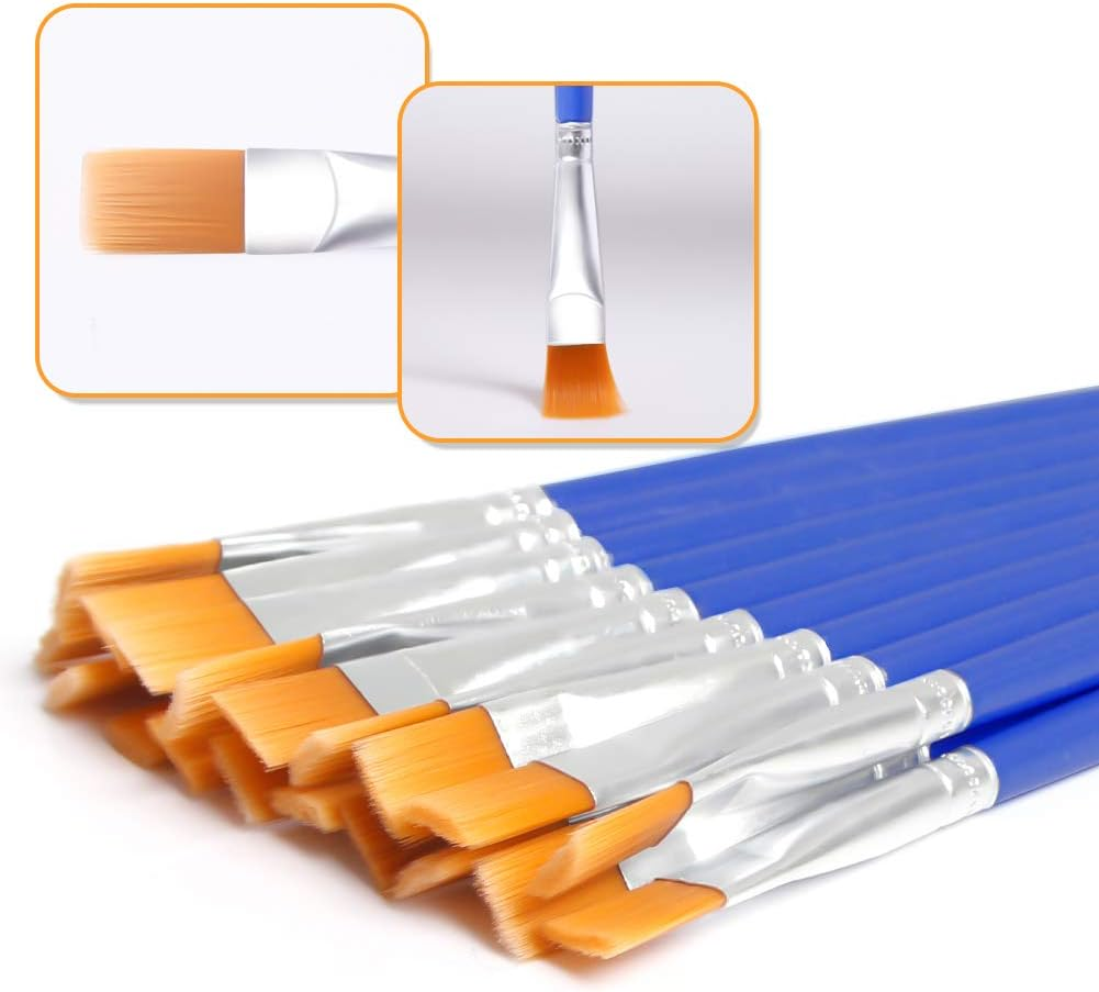 UPINS 60 Pcs 9Mm Wide Flat Paint Brushes Set with Nylon Hair, Small Brush Bulk for Detail Painting Short Plastic Handle Acrylic Oil Watercolor Fine Art Painting for Kids Students Starter Adults Artis image number 4