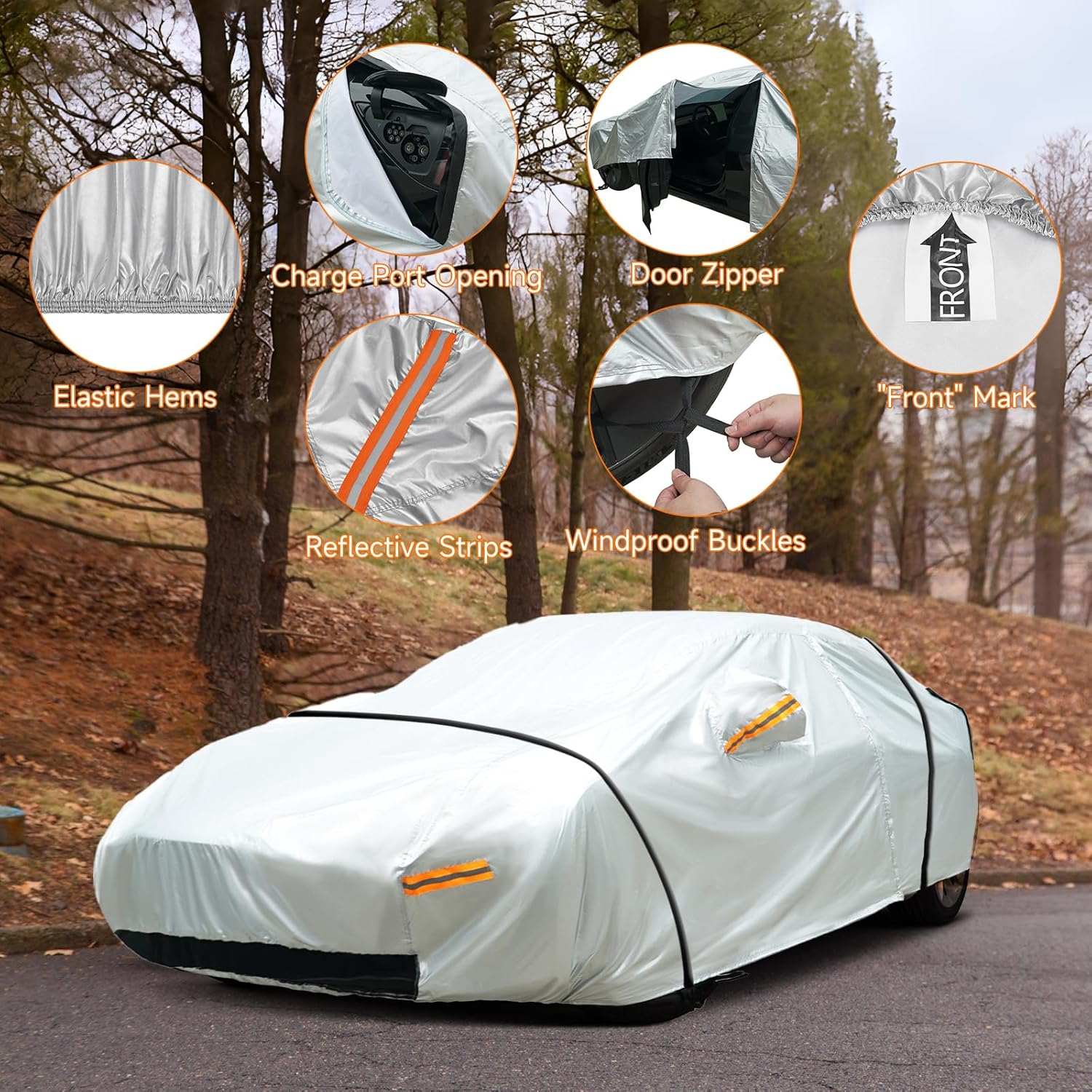 Neverland Compatible with Tesla Model 3 Car Cover Waterproof All-Weather Protection for 2017-2025 Tesla M3 Outdoor Full Car Cover Heavy Duty with Ventilated Mesh Charging Port image number 1