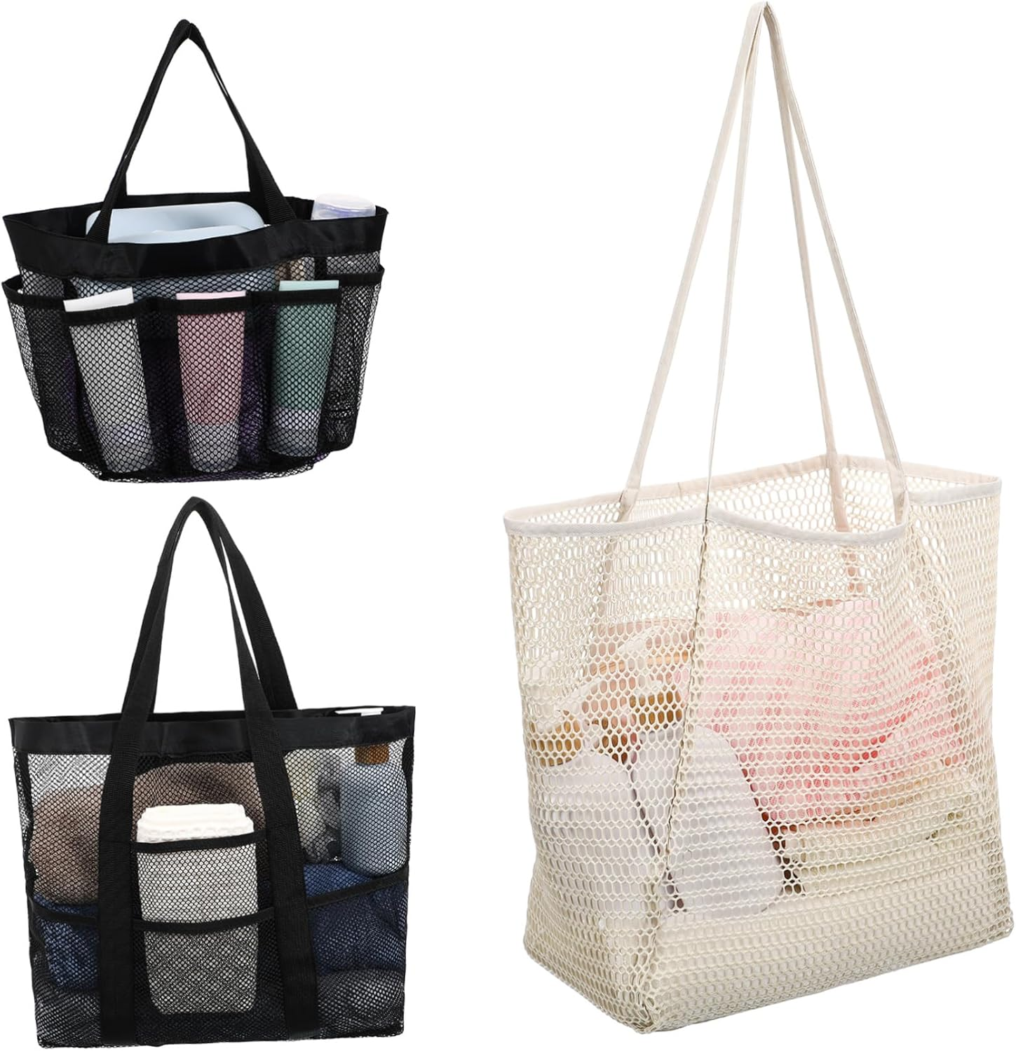 Ipetboom 3Pcs Large Mesh Beach Bag Durable Tote for Women Spacious Travel Handbag for Swimming Gear for Beach Vacations and Outdoor Activities image number 3