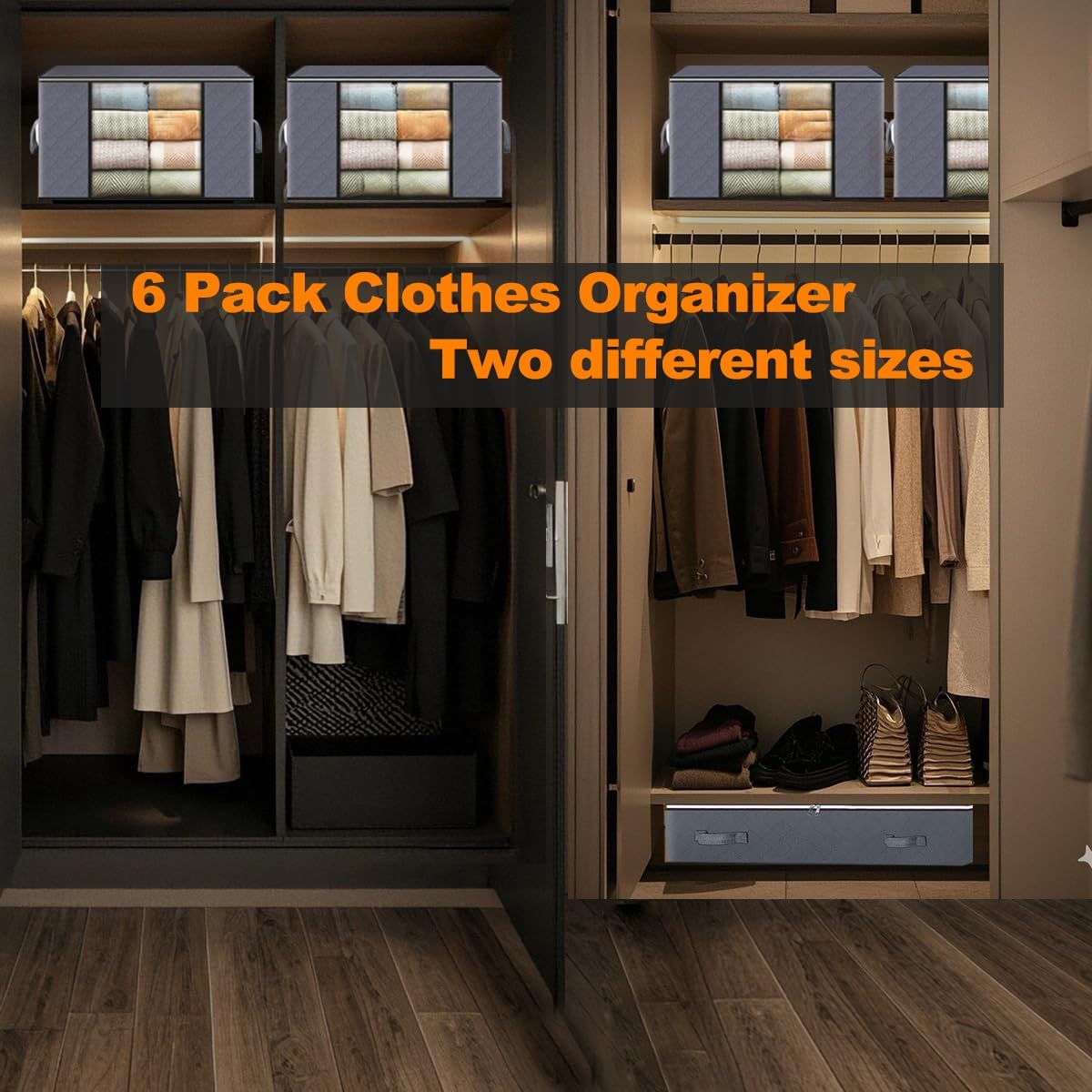 Clothes Storage, under Bed Storage, Two Thickened Sizes Clothing & Closet Storage, Large Capacity Can Hold Quilts, Bed Linen, Clothes, Trousers (6 PCS) image number 6