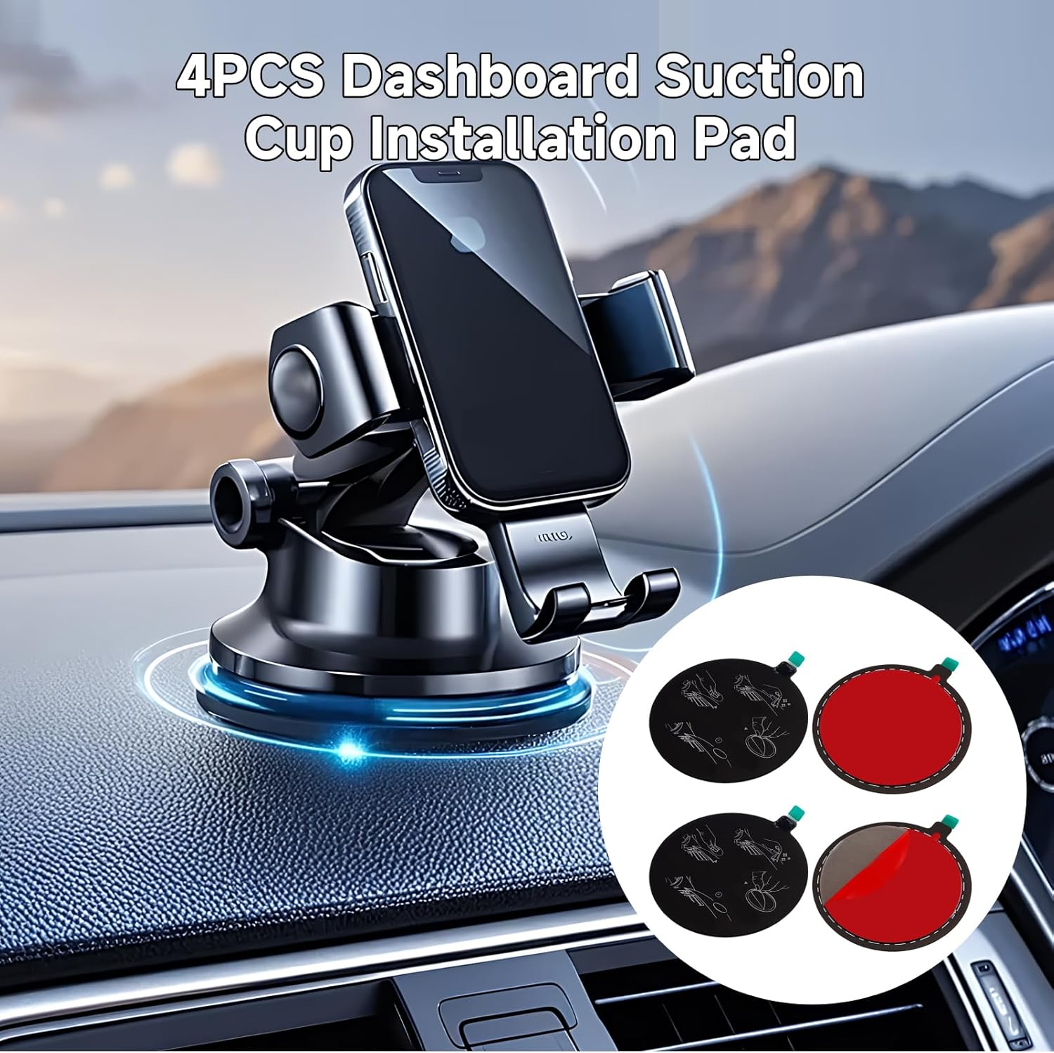 4 Pcs Dashboard Mount Pad with 3M Adhesive,77Mm Diameter Suction Cup for Phone Holder and GPS Mount, Black Universal Dash Cam Disk 7Cm Adhesive Base Car Accessories Mounting Solution image number 3