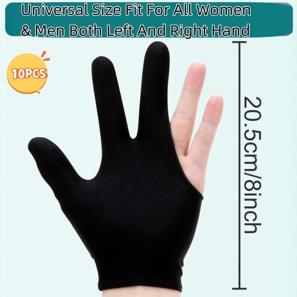 10PCS Billiard Gloves Black Both Hands Suitable Snooker Pool Gloves image number 2