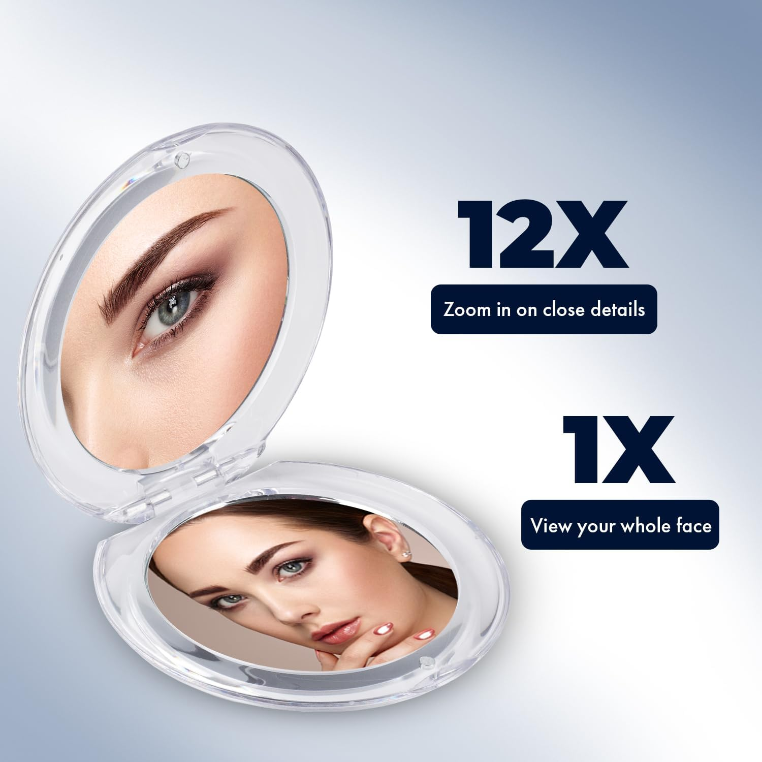 MIRRORVANA Small 12X Magnifying Travel Makeup Mirror, Dual-Sided 12X/1X, Foldable and Lightweight, Portable Compact Mirror Design - Ideal for Handbag, Purse, or Pocket Use - 3.3" Diameter image number 1