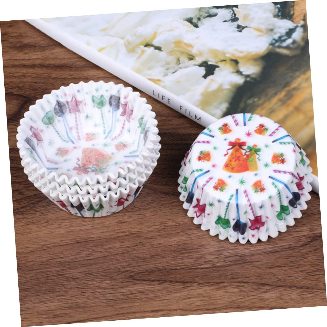 STOBAZA 100PCS Christmas Cake Cup Cupcake Wrappers Paper Muffin Liners Food Grade Soybean Ink image number 1