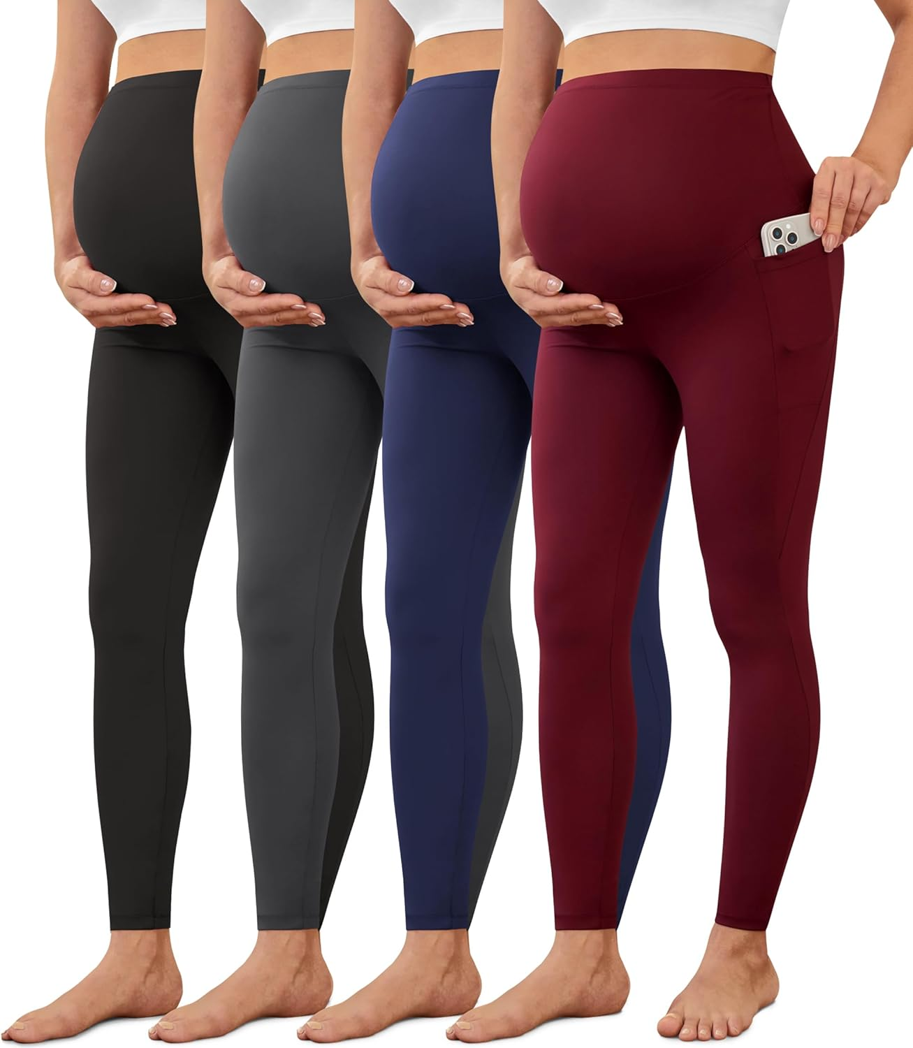 VALANDY Creamlush 4 Pack Maternity Leggings with Pockets over the Belly-Buttery Soft Yoga Workout Pregnant Pants