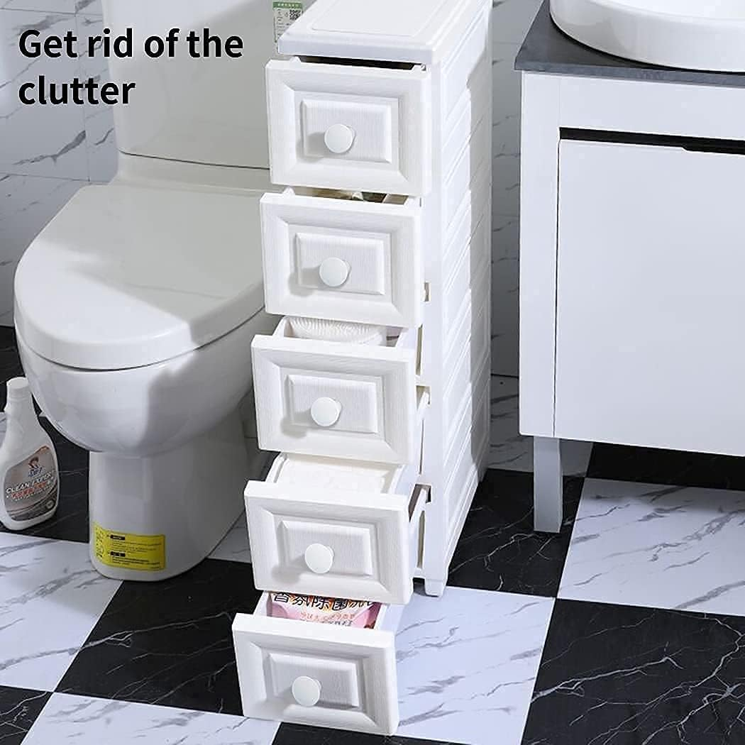 Conworld Super Light Weight Slim Plastic Bathroom Storage, Self-Assembling Bathroom Organizer 5 Tier Slim Storage Cart with 4 Wheels (Product Comes with Installation Instructions and Video) image number 5