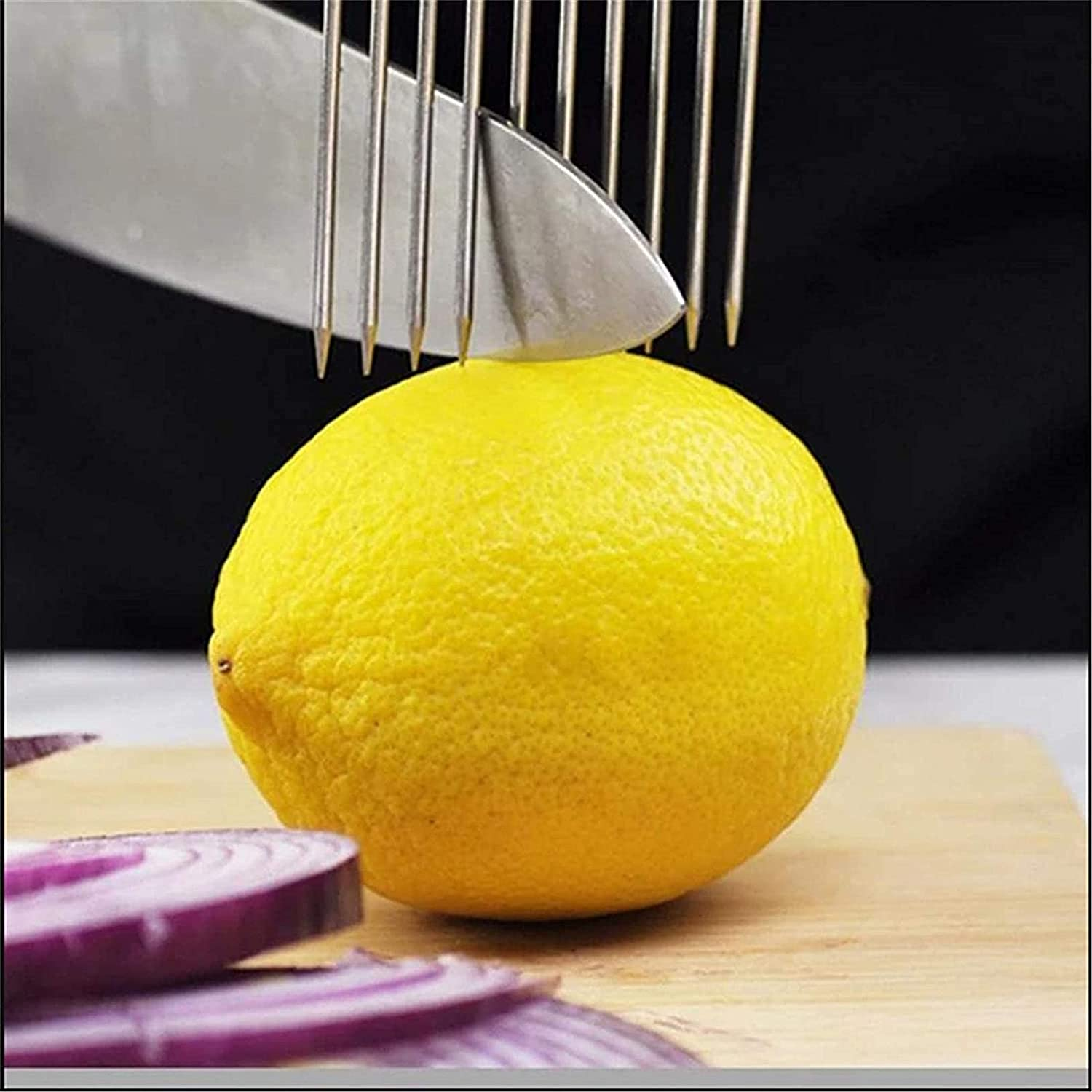 Onion Holder Slicer Food Choppers Slice Assistant, Stainless Steel Fork Vegetable Helper Meat Rack Slicers Lemon Tomato Potato Cutter Slicer Kitchen Tool Gadgets Cutting Chopper by MOTYYA image number 5