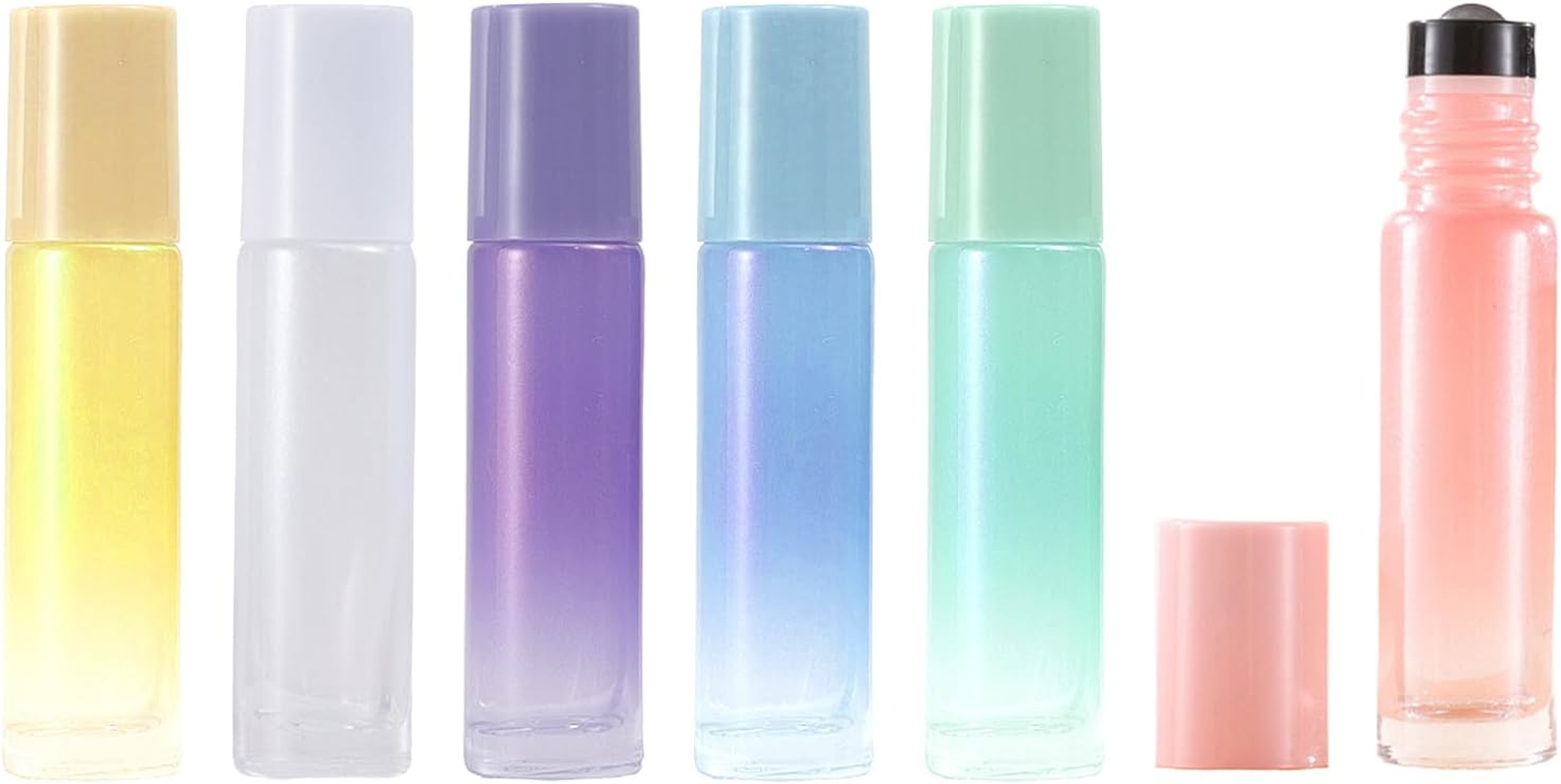 6 Pieces of 10Ml Glass Essential Oil Roller Bottles, Color Gradient Ball Bottles That Can Be Refilled, with Stainless Steel Balls and Caps - Travel Portioned Perfume Essential Oils
