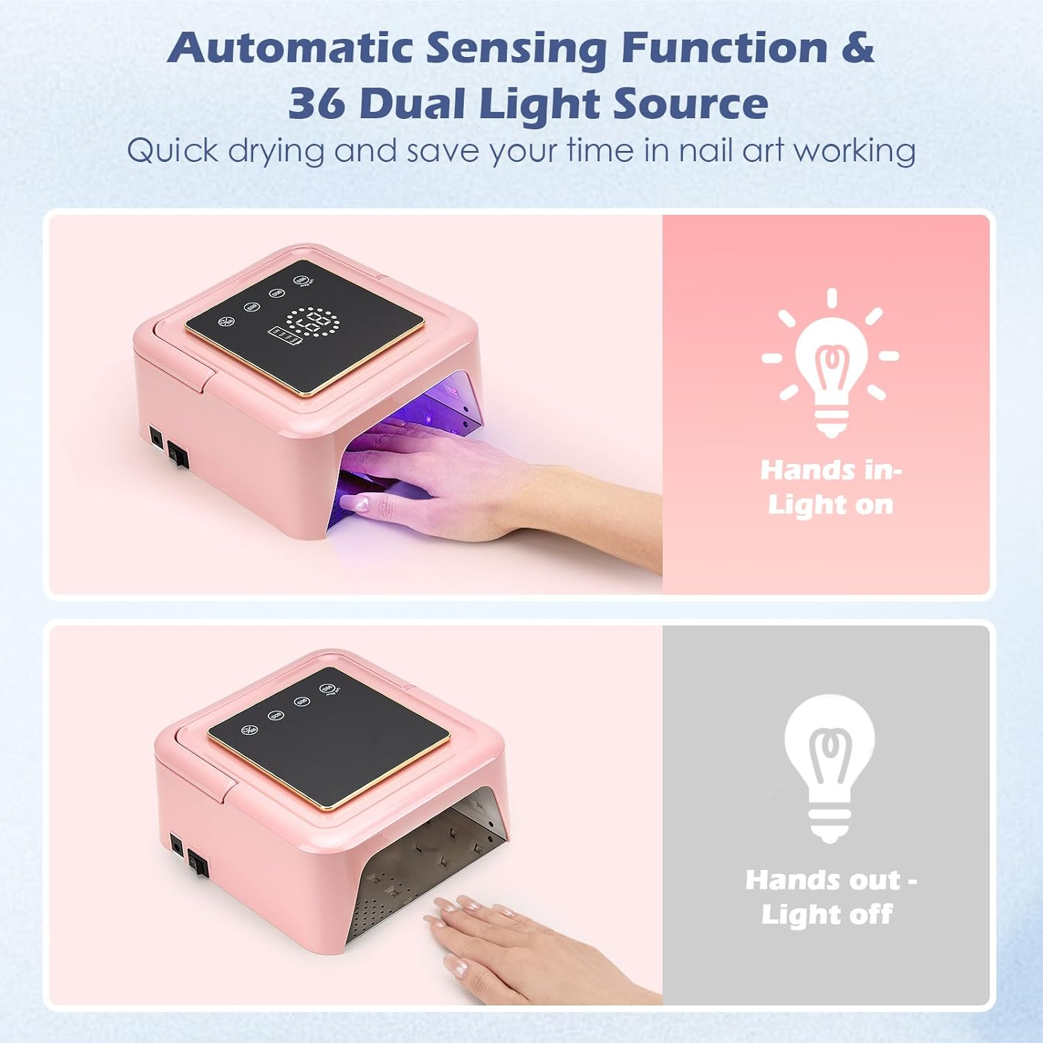 Madenia Rechargeable UV Nail Lamp: 108W Professional UV LED Nail Lamp for Gel Nails Polish - Cordless Nail Dryer Curing Lamp with 4 Timers Auto Sensor and LCD Display for Home & Nail Salon Use, Pink image number 4