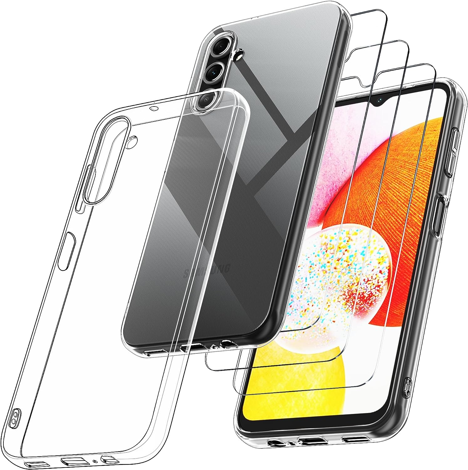 Didisky Case for Samsung Galaxy A14 4G/5G with 3 Pack Tempered Glass Protector,Soft Silicone Transparent TPU [Cover+Tempered Glass] 9H HD Hardness, Screen Protector image number 6