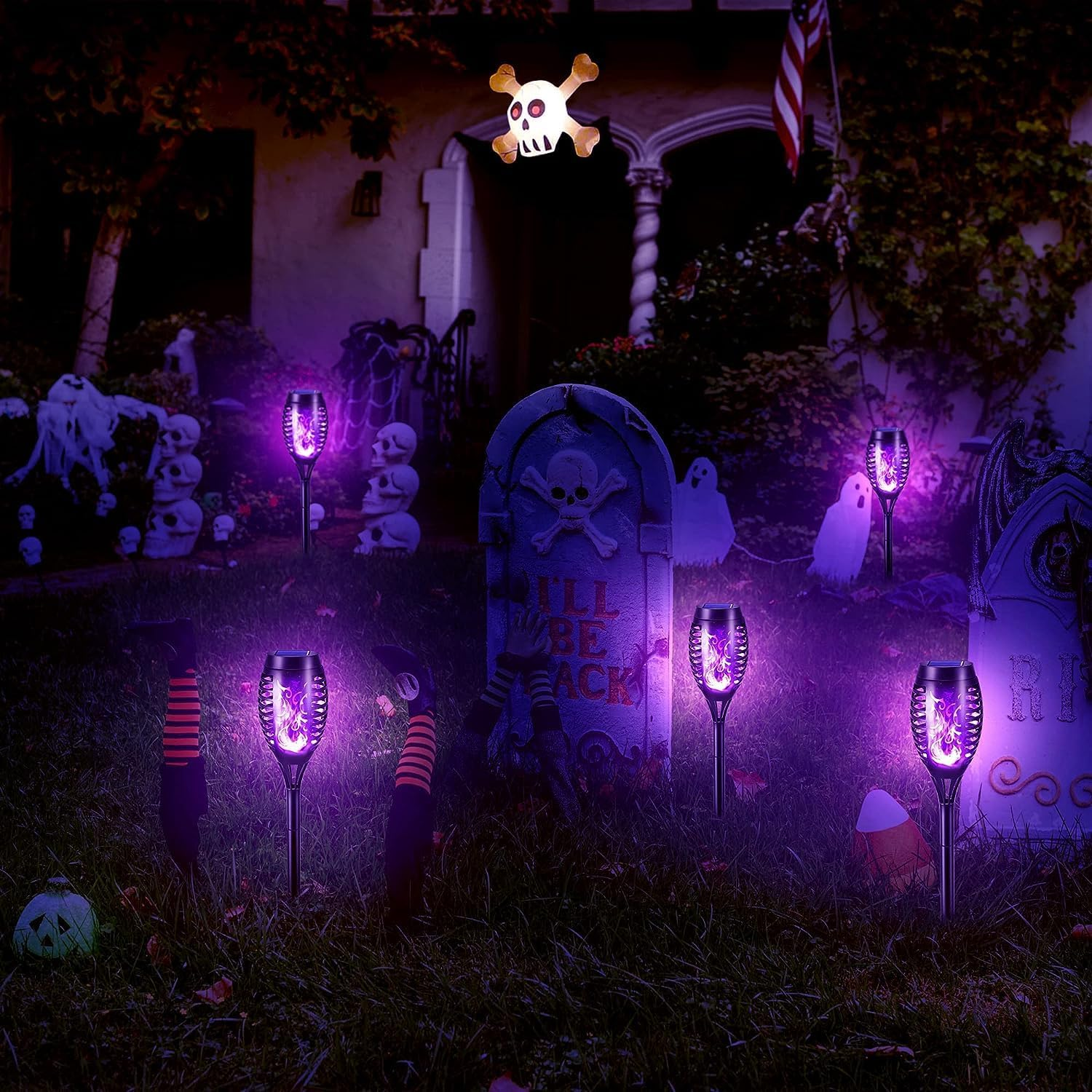 Solar Lights Outdoor Garden, 6 Pack Solar Flame Lights LED Purple Flickering Flames, IP65 Waterproof Solar Torch Lights for Pathway Garden Patio Yard Halloween Christmas Decorations Purple image number 4