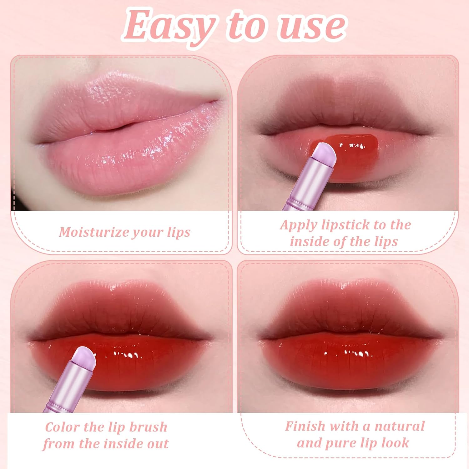 2PCS Silicone Nail Brush, Ombre Nail Brush, Silicone Lip Brush, Reusable Silicone Nail Chrome Applicator, Silicone Nail Brush Tools for Chrome, Ombre, French Nail, Lipstick, Concealer(Purple) image number 6