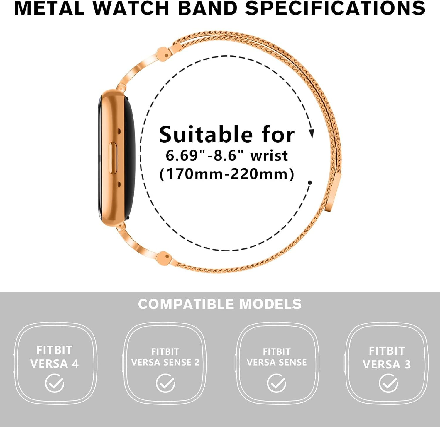 HAYONLIY X-Shape Diamond Metal Band Compatible with Fitbit Versa 4/Fitbit Versa 3/Fitbit Sense 2/Fitbit Sense,Stainless Steel Magnetic Mesh Adjustable Strap for Women image number 3