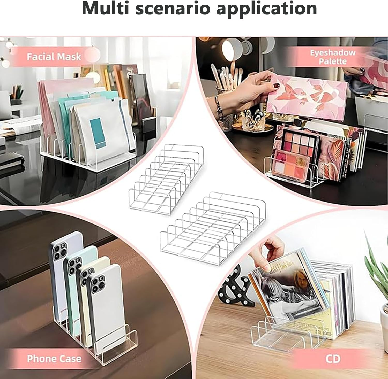 SYGELER 2 Pack Acrylic Makeup Eyeshadow Palette Organizer, 7-Slot Cosmetic Display Case for Eyeshadow Palettes, CD, Phone Case, Facial Masks | Clear Storage Holder Set image number 4