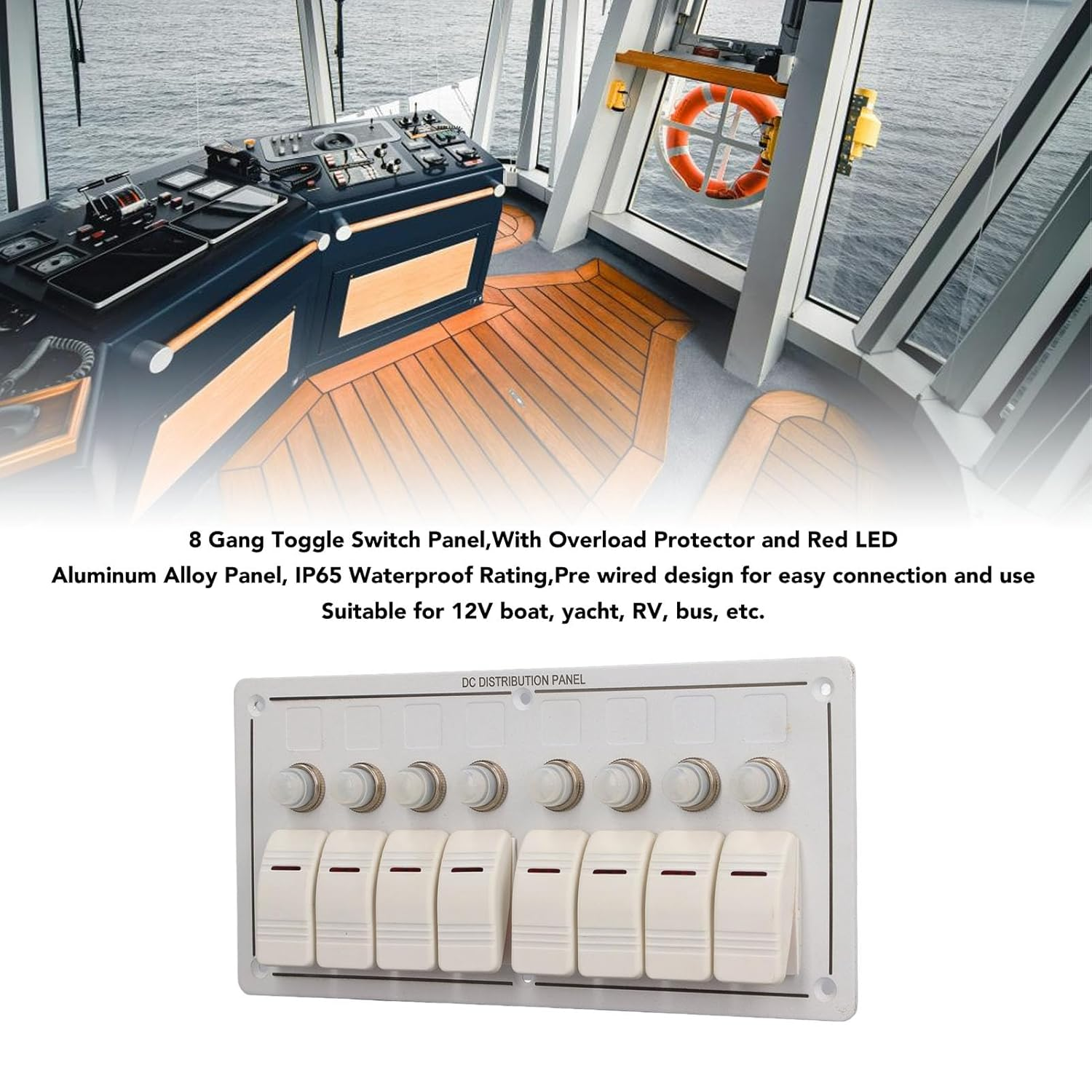 8 Gang Toggle Switch Panel, Universal Circuit Control Relay System LED on off Switch Pod Touch Control Panel Relay Box for Car Truck Pickup Boat UTV SUV, Waterproof Switch Control image number 1
