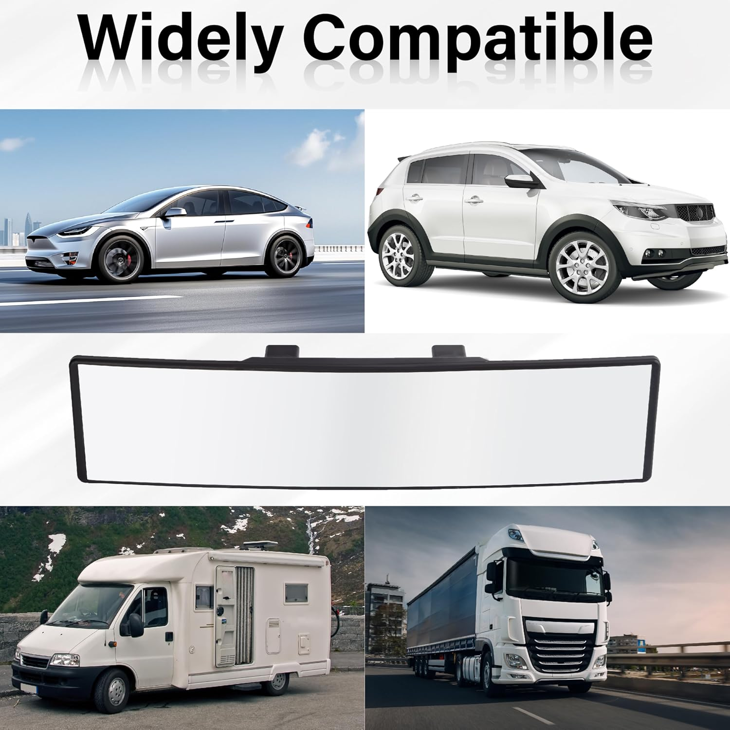 Rear View Mirror, Universal 11.4 Inch Interior Clip on Panoramic Convex Mirror, HD anti Glare Wide Angle and Reduce Blind Spot, Extended Rear View Mirror for Cars, Suvs, Trucks, Vehicles image number 2