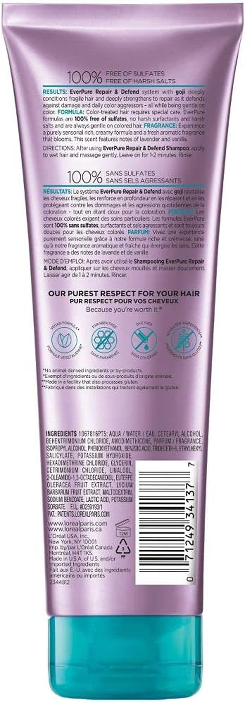 L'Oreal Paris Everpure Repair and Defend Sulfate Free Conditioner for Color-Treated Hair, Strengthens and Repairs Damaged Hair, with Goji, 8.5 Fl; Oz (Packaging May Vary) image number 2