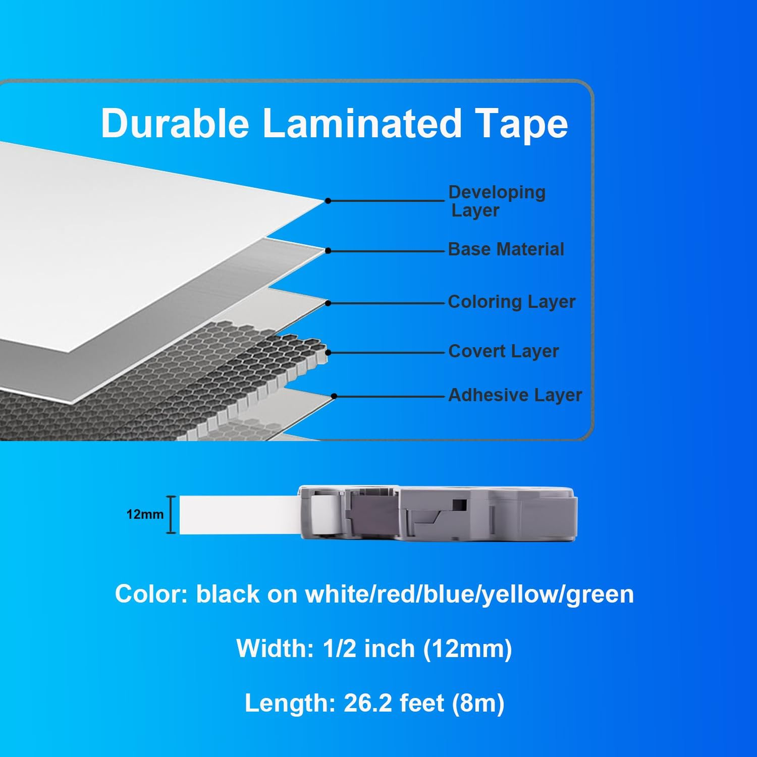 TCZ-231 Multi Color Label Tape Compatible with Brother P-Touch PT-H100 PT-E100 PT-D200, Black on Clear, 12Mm 0.47 Inch, 8M per Tape, 5 Pack, White/Red/Blue/Yellow/Green image number 4