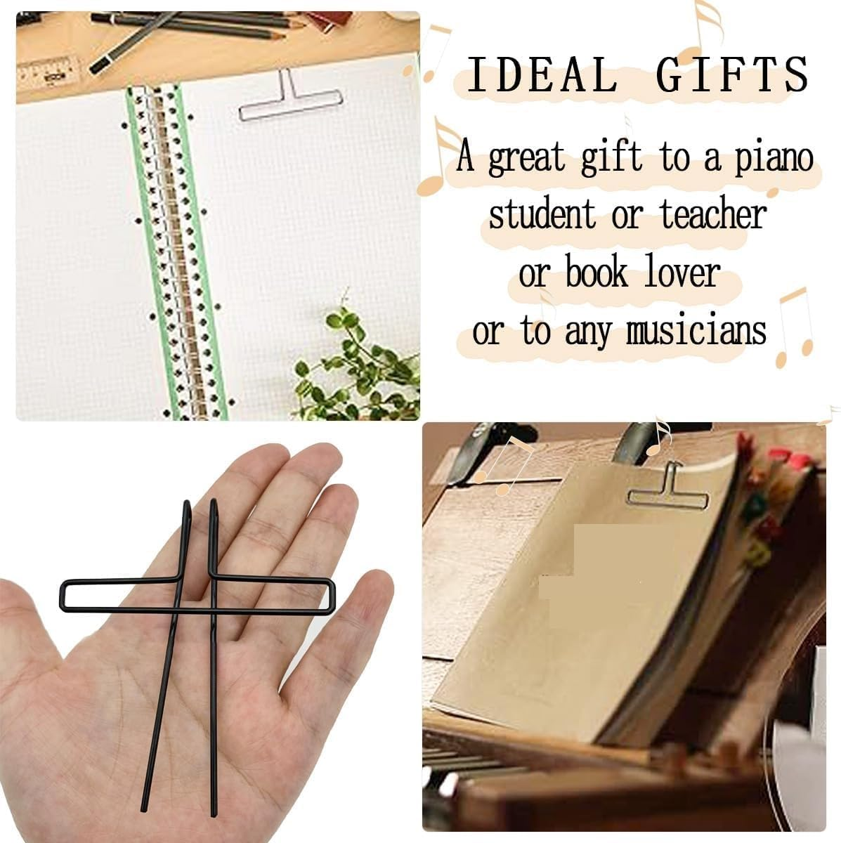 8 Pcs Metal Sheet Music Book Clip, Book Page Book Opener Holder Hands Free Portable Score Book Reading Accessories (Black+Gold+Silver+Rose Gold, One Size) image number 3