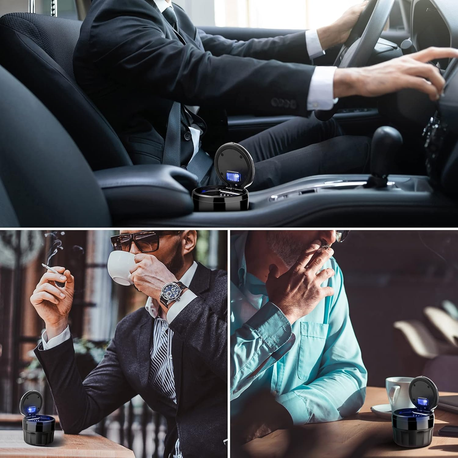 Car Mini Ashtray with Lid Easy Clean up Detachable Auto Ashtray for Most Car Cup Holder Home Office - Black 2 image number 4