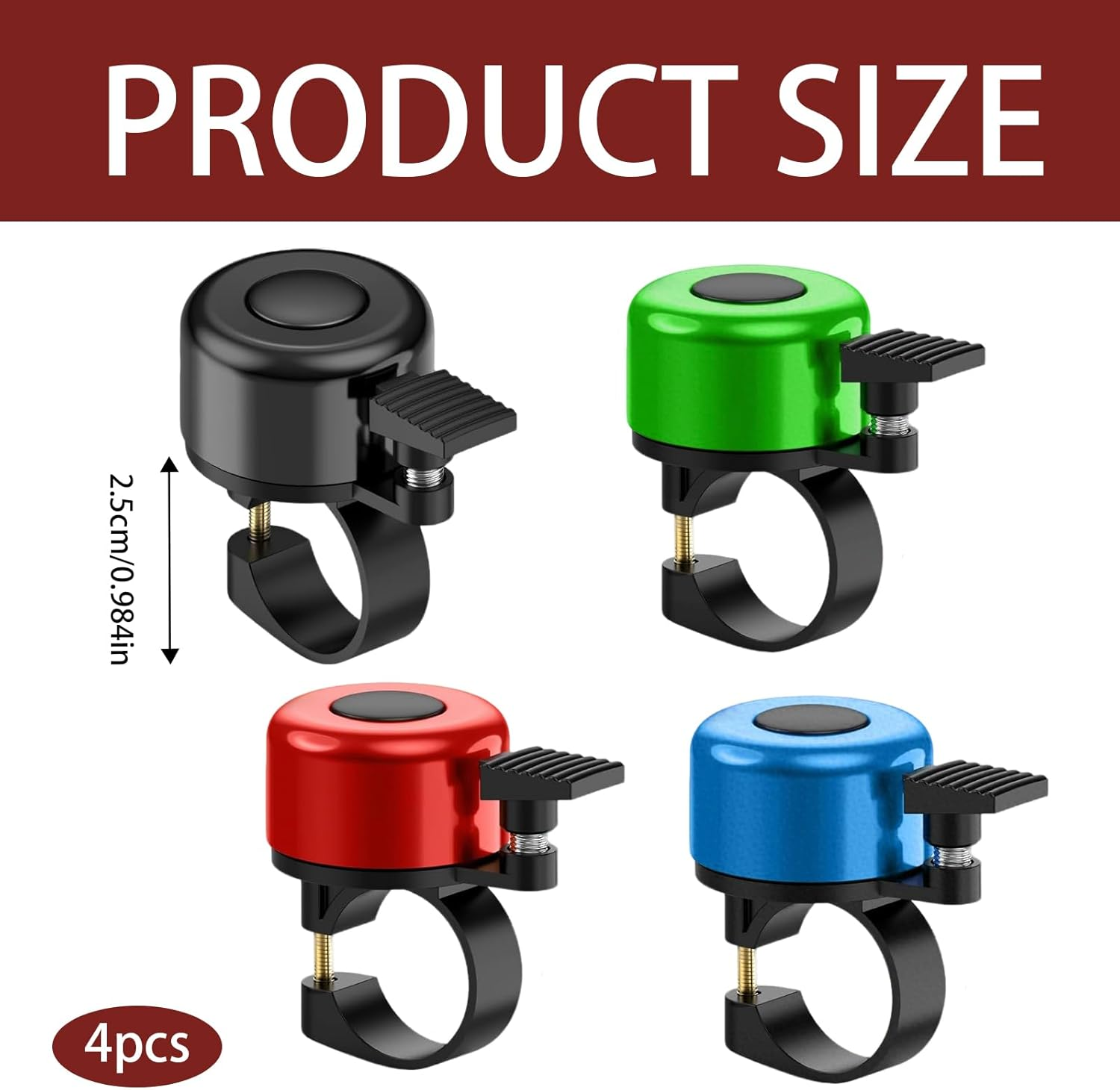 4 Pcs Bike Bell,Cycling Equipment,Bicycle Bell,Perfectly for Road/Mountain/Commuter Bikes. (Black, Blue, Red, Green image number 4