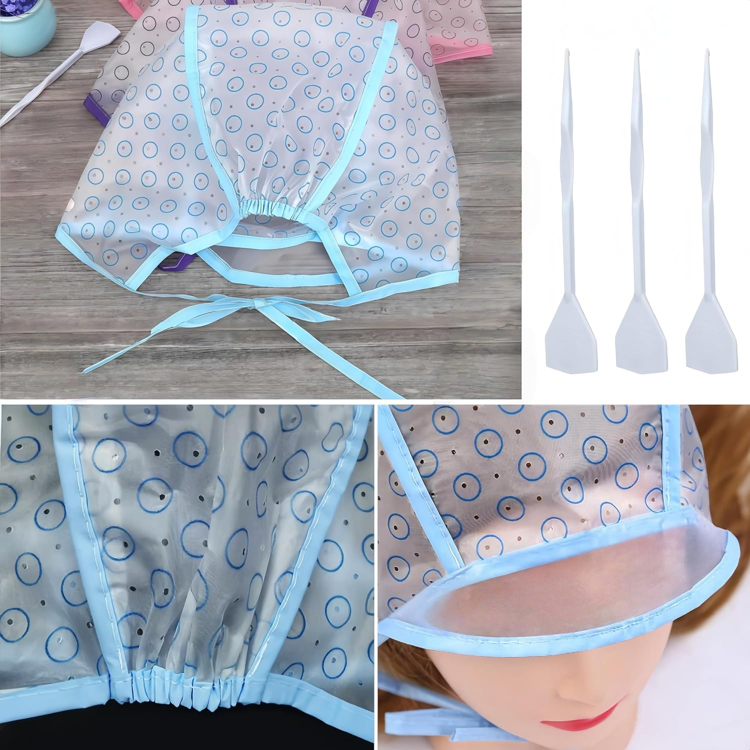 Mazaringyx Highlights Caps,15 Pcs Highlighting Kit,Hair Coloring Frosting Dye Cap,With Plastic Crochet Hook and Gloves,For Salon Dyeing Hairdressing image number 3