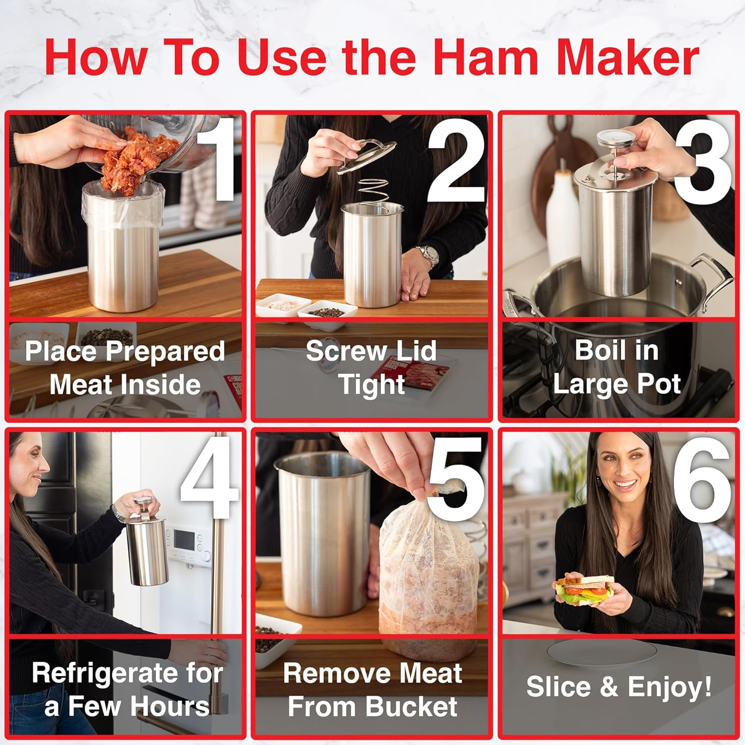 Oleex Lunch Meat Press Mold for Deli Meats-Homemade Ham Maker Meat Press Tool with Cooking Thermometer, 10 Cooking Bags & Recipe Book-Multipurpose Stainless Steel Pressure Sandwich Lunchmeat Maker image number 1