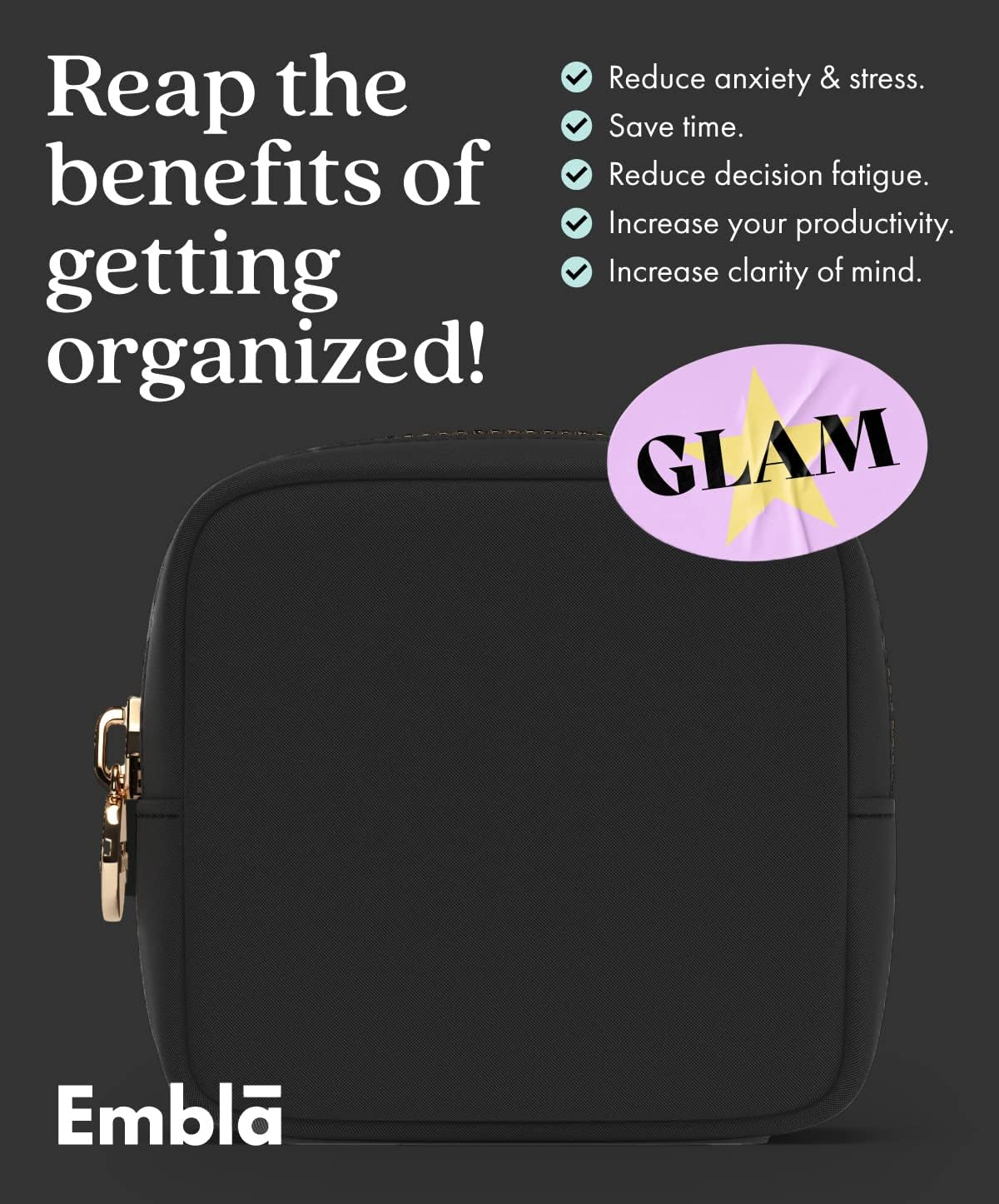 Embla Makeup Bag - Travel Pouch, Toiletry Bag, Organizer, Nylon Cosmetic Zipper Pouches Clutch, Coin Purse, Storage Make up Bags Mini, Small, Large for Women, Girls, Men, Black, Mini image number 4