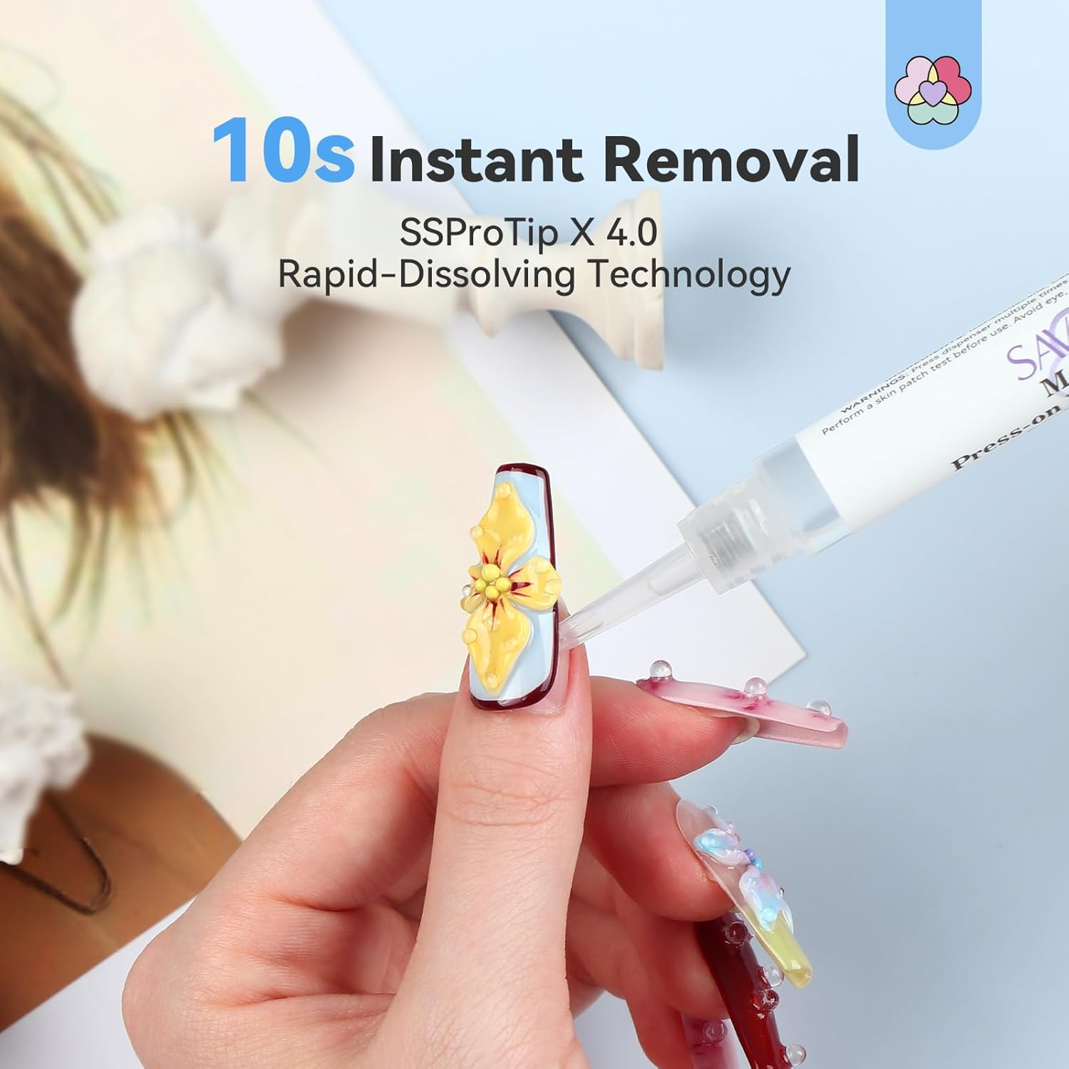 SAVILAND Pro Nail Glue Remover Pen 3 Ml: 10S Quick Removal Gel Remover for Nails with Vitamin E Castor Oil Natural Ingredients Press on Nail Remover for False Nails Solid Glue Gel Removal Home image number 6
