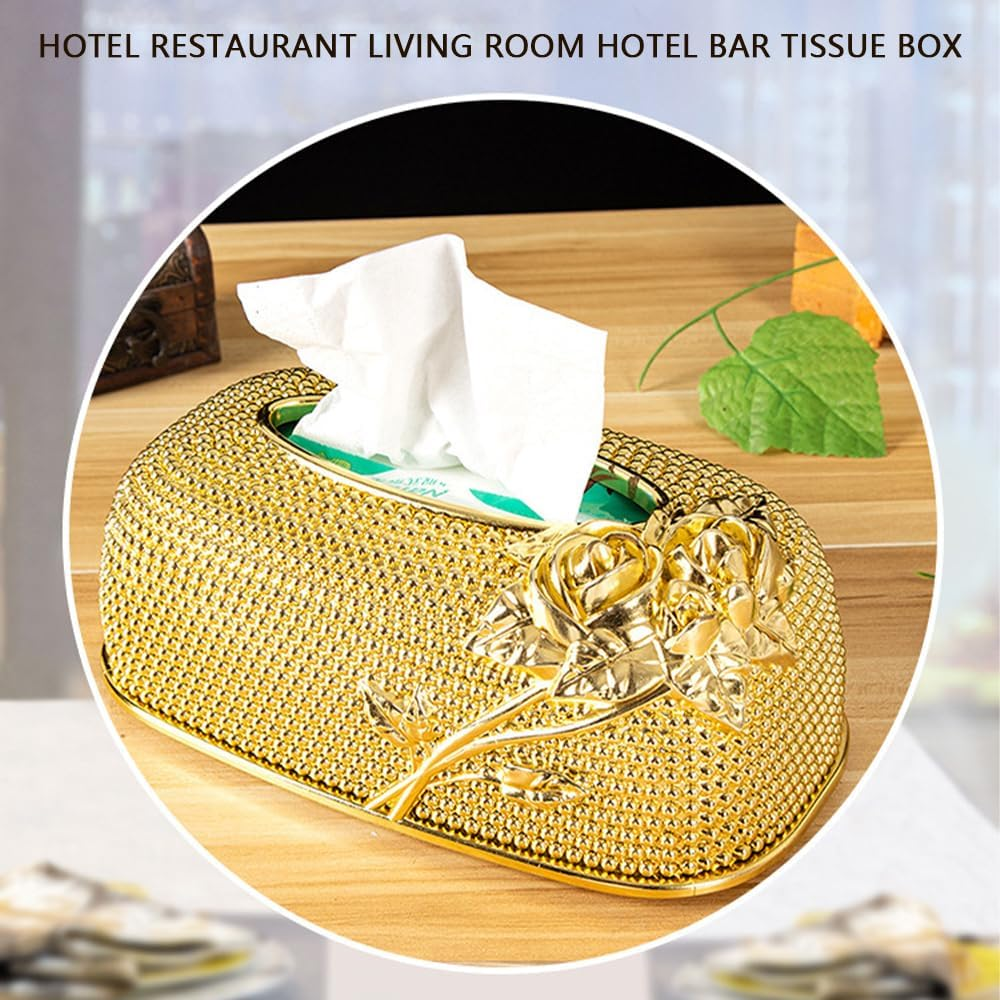 Widen the Draw Hole Tissue Box Cover, Plastic Rectangle Tissue Box Cover, Smooth Facial Tissue Box Holder for Dresser Bathroom Decor (Gold) image number 2