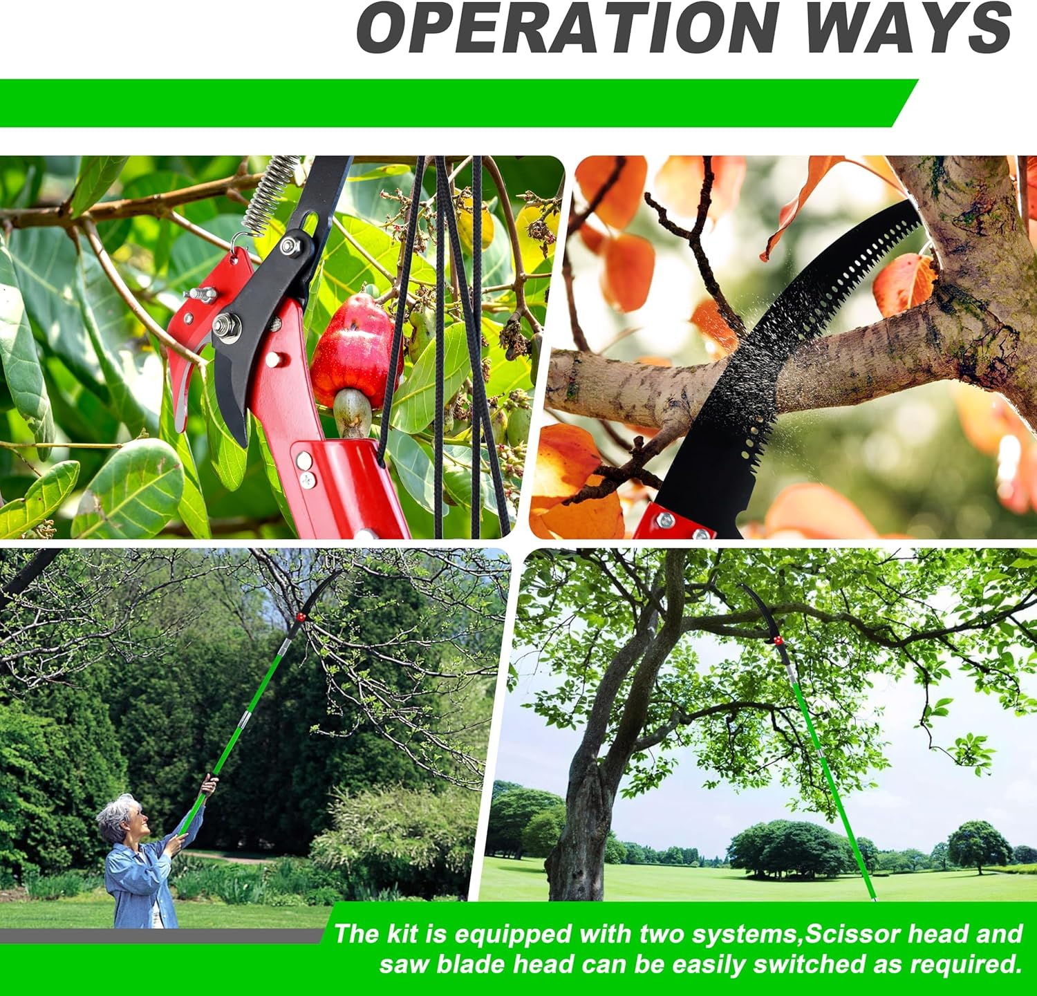 Pole Saws for Tree Trimming, 2-8M Extendable Tree Trimmers Long Handle Pruner, with Thickened Saw Blade and Scissors for Tree Trimmer, Pole Cutter for Backyard and Garden, Bush Cutting image number 2